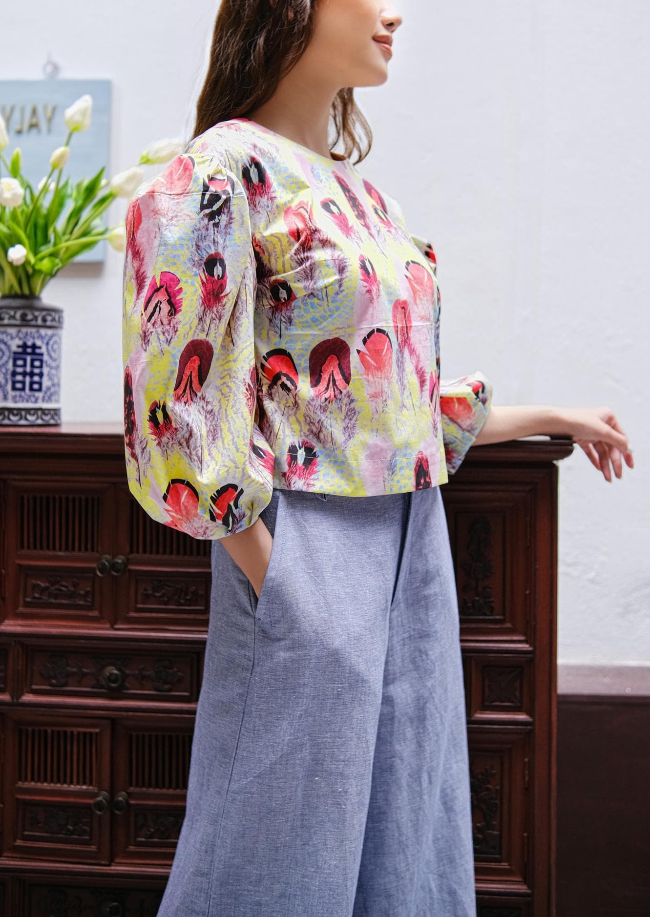 ​FEATHER PRINT COTTON TOP
