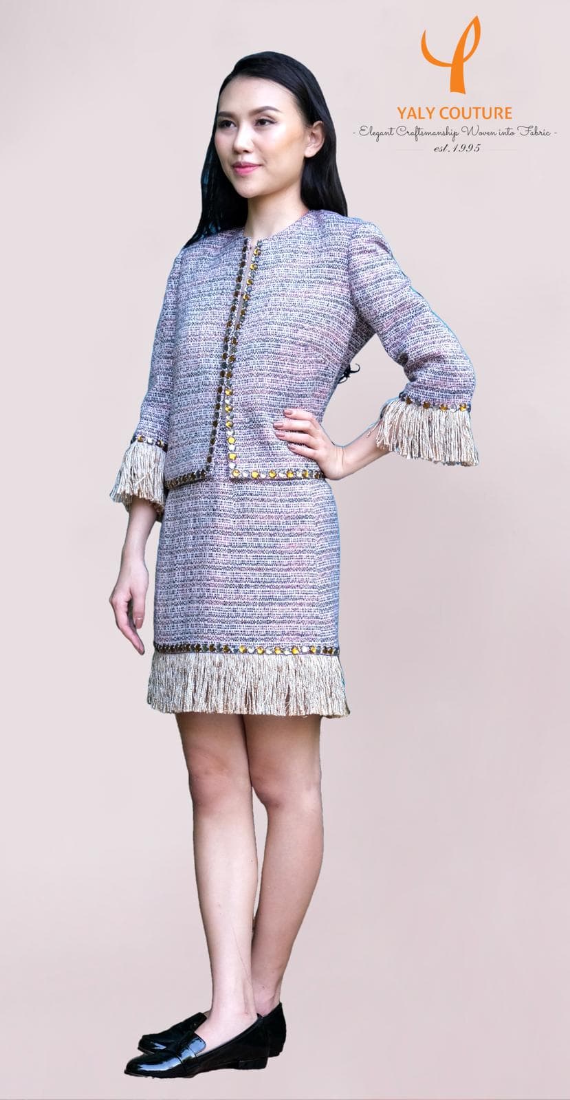 EMBELLISHED TWEED SKIRT WITH FRINGES