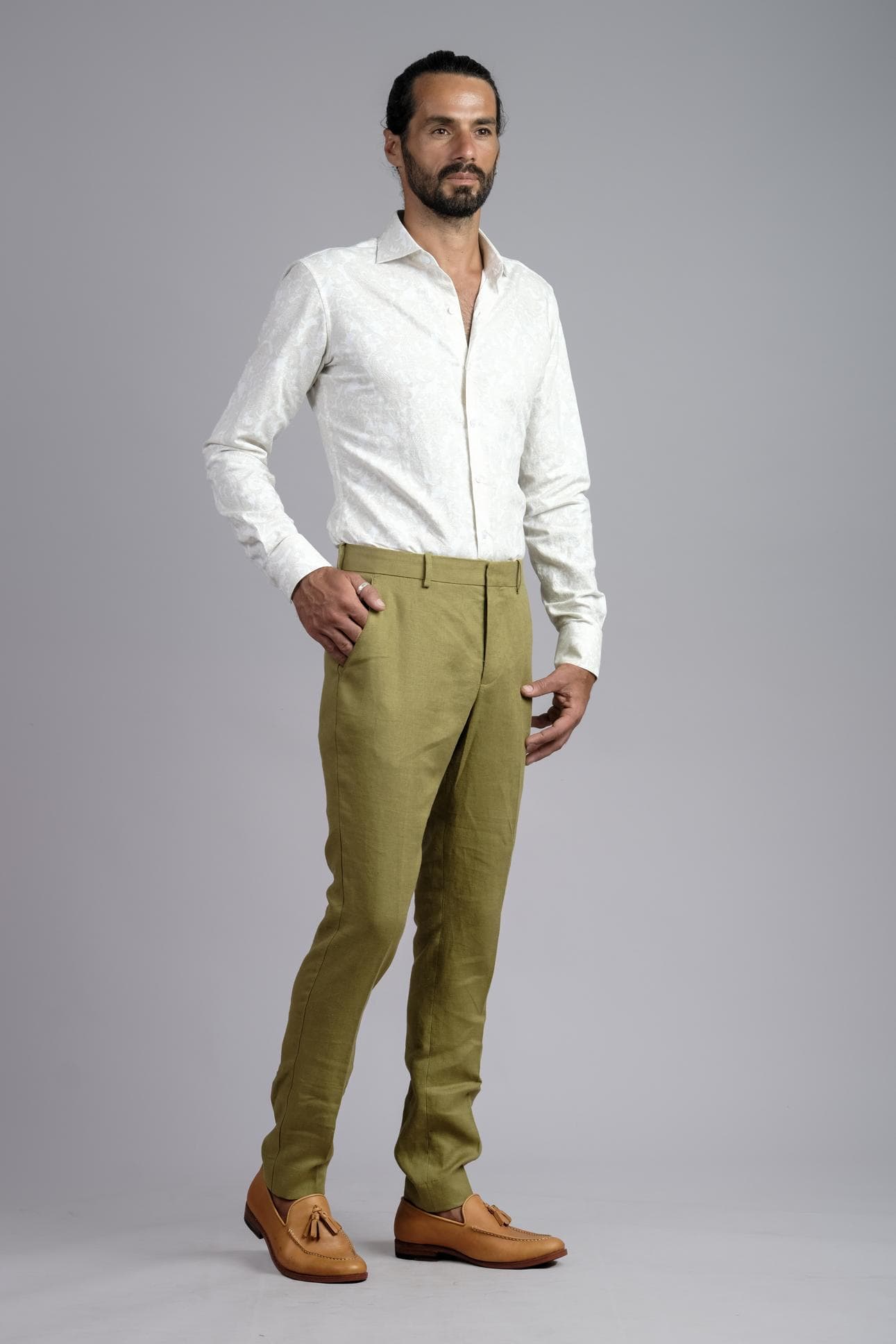 WHITE CREAM 100%  LINEN SHIRT