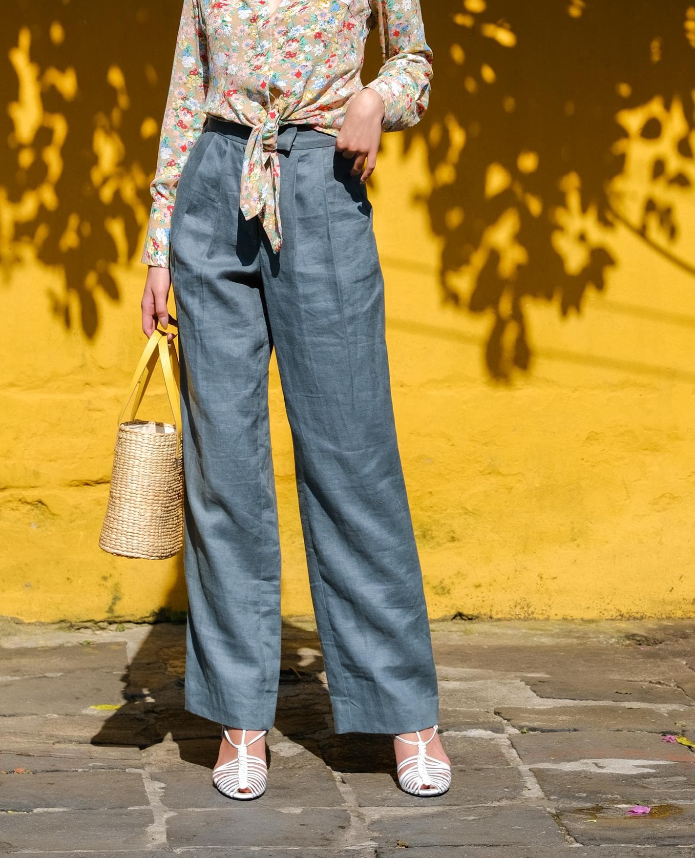 GREEN LINEN PLEATED TROUSERS