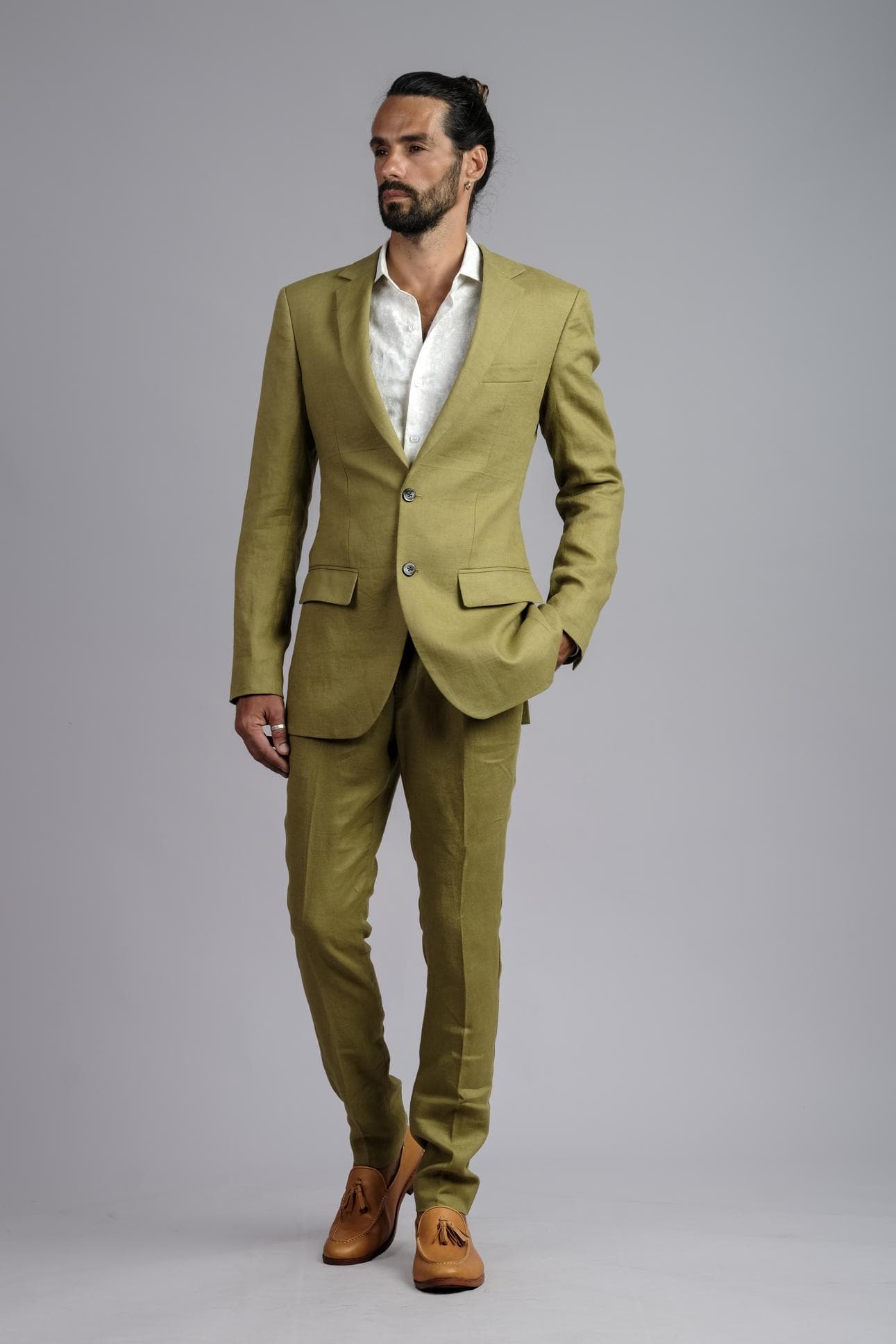 OLIVE ESSENCE SLIM-FIT LINEN JACKET