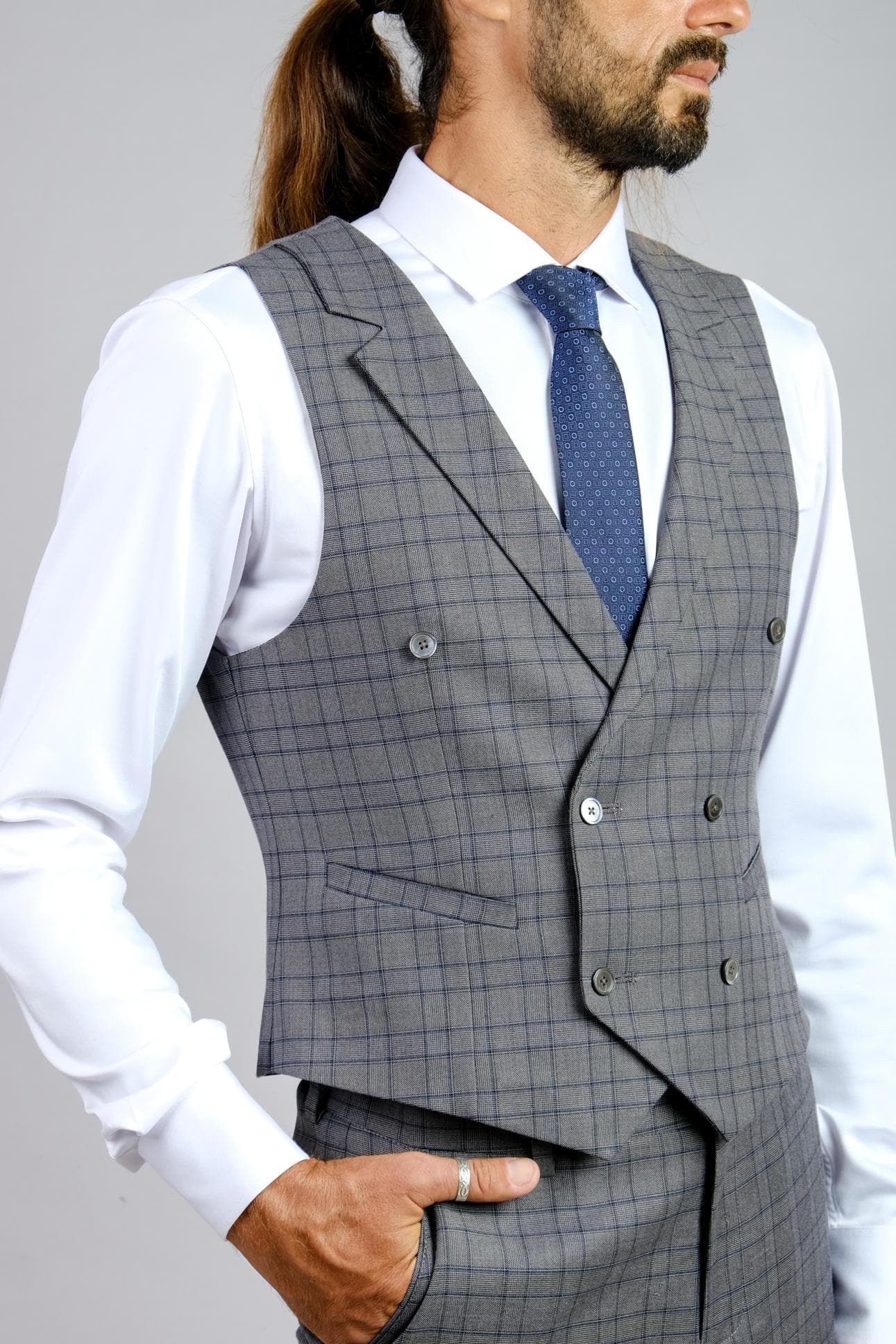 GREY CHECK WAISTCOAT