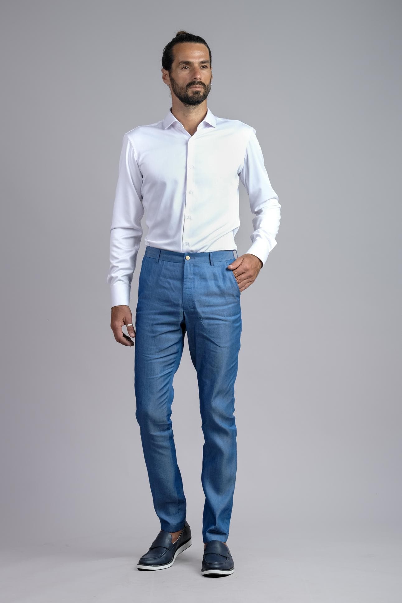 LIGHT BLUE DENIM FIT TROUSERS