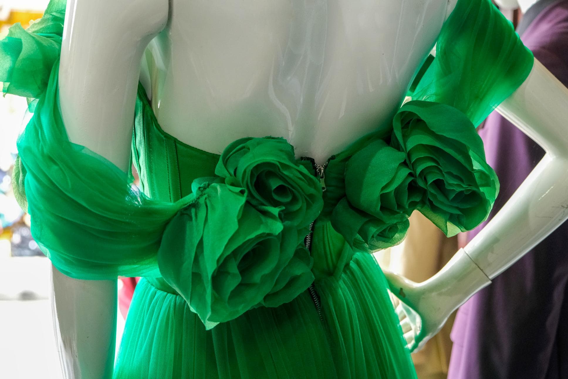 HAND-CRAFTED GREEN ROSES LONG DRESS