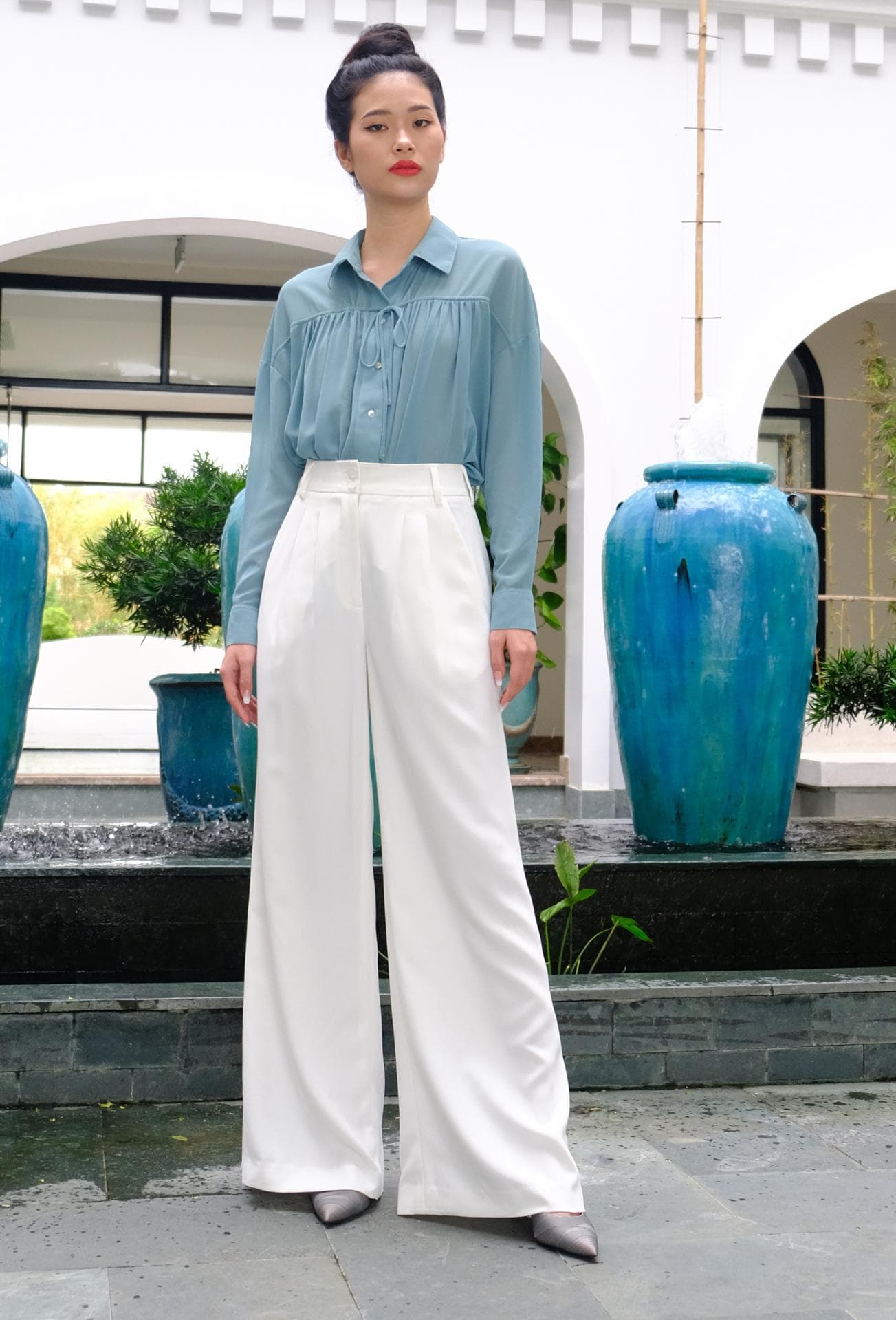 WIDE LEG COTTON TROUSERS