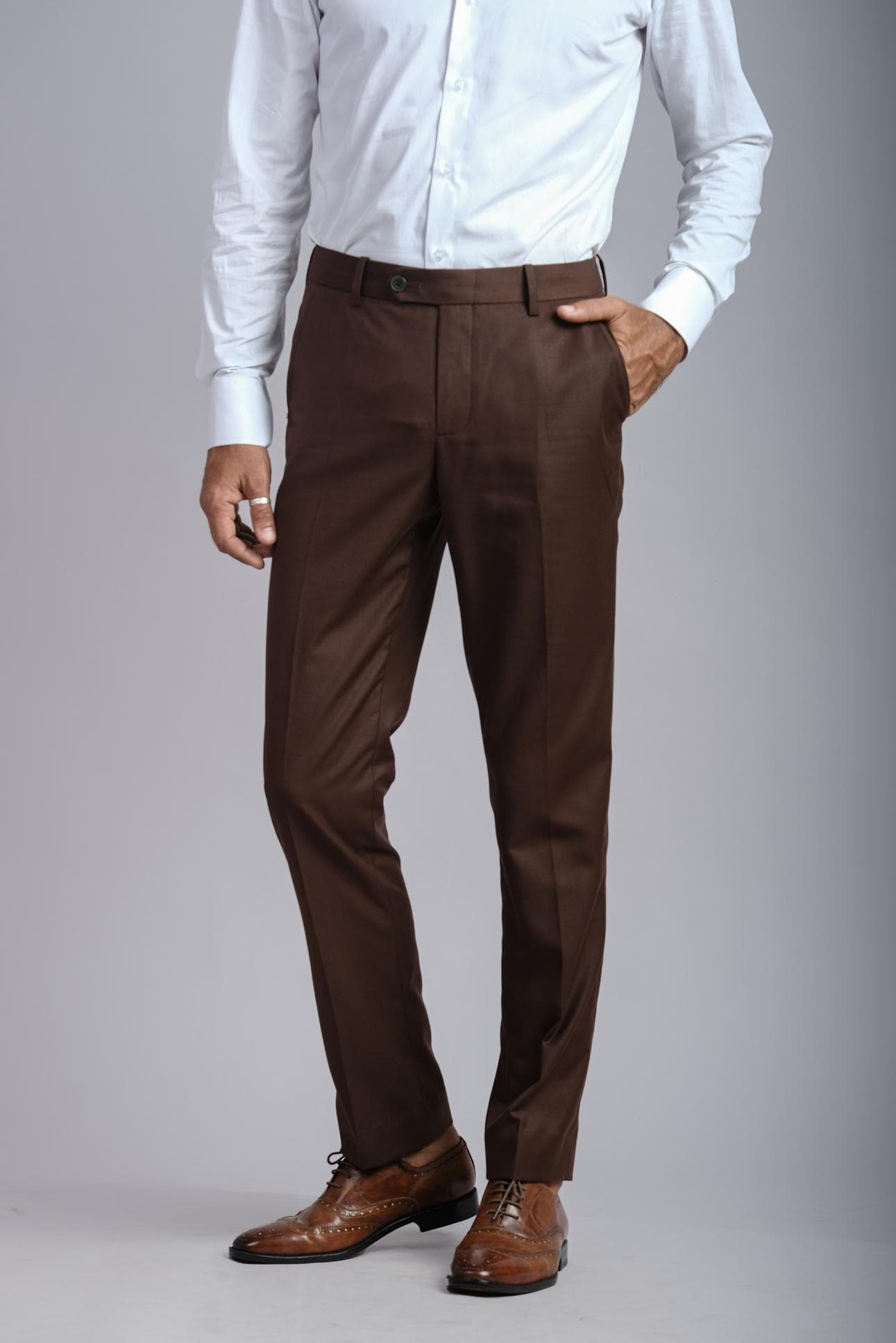 LUXURIOUS BROWN ITALIAN WOOL TROUSERS