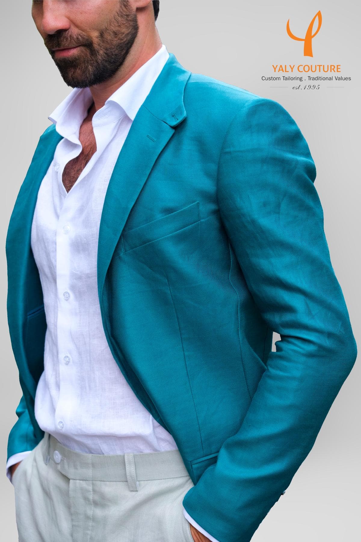 ÁO JACKET LINEN XANH
