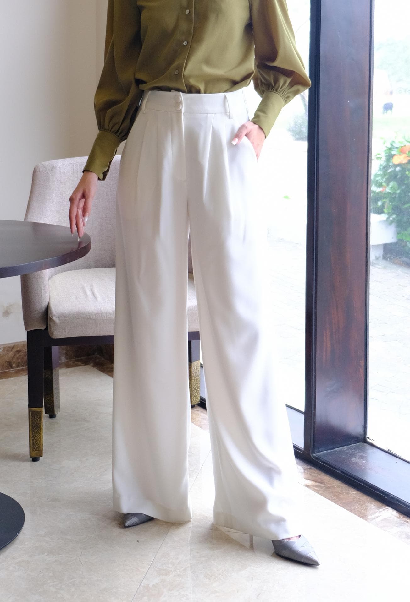 WIDE LEG COTTON TROUSERS