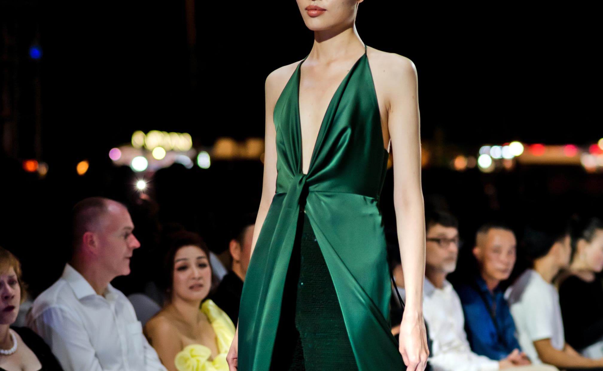 GREEN HALTERNECK SILK DRESS