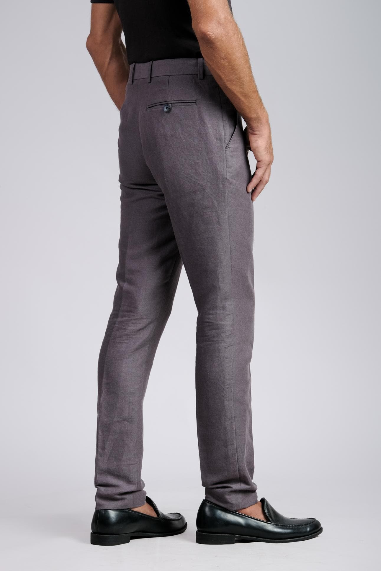 SLIM FIT DARK GREY LINEN PANTS