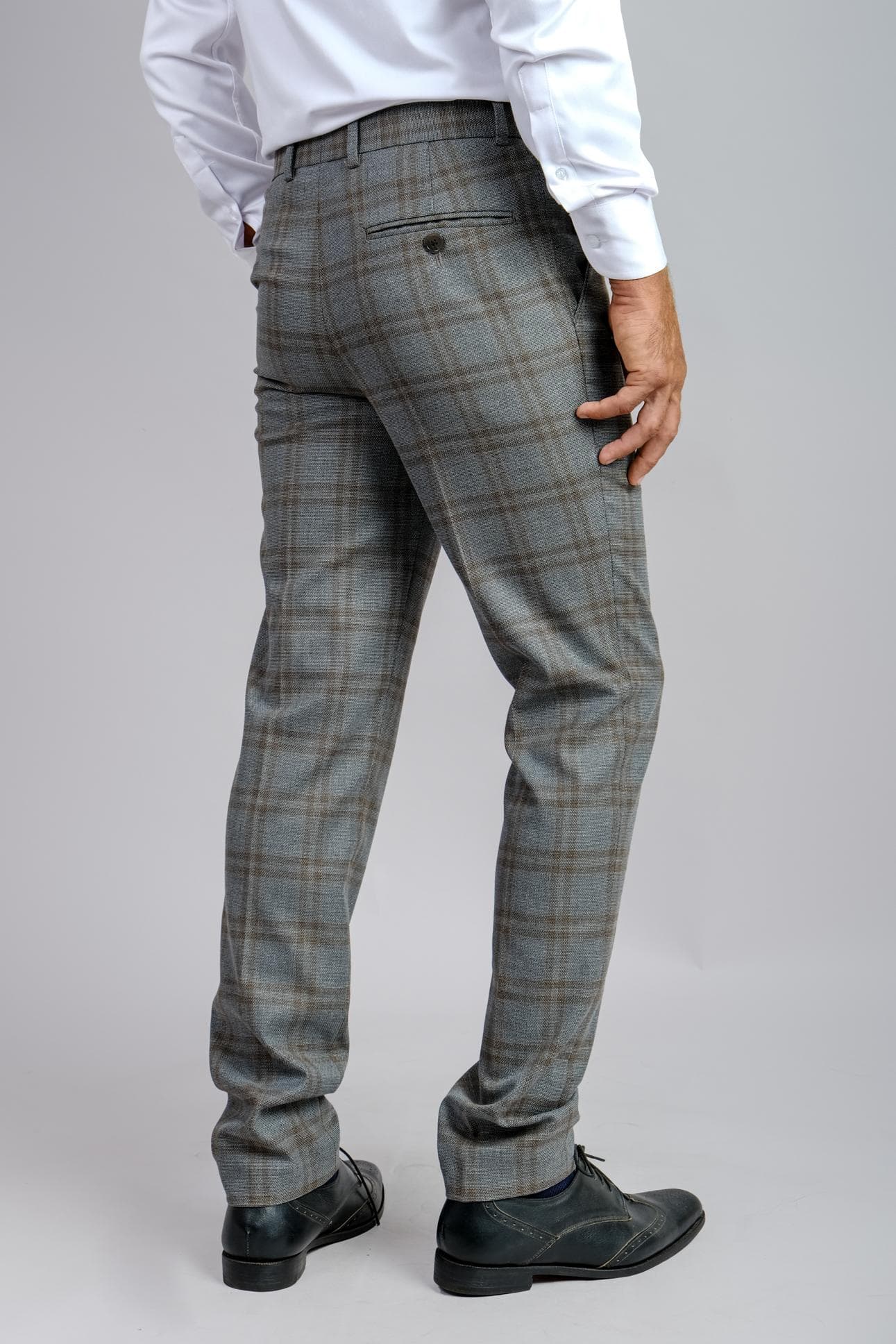 GREY CHECK ITALIAN WOOL TROUSERS