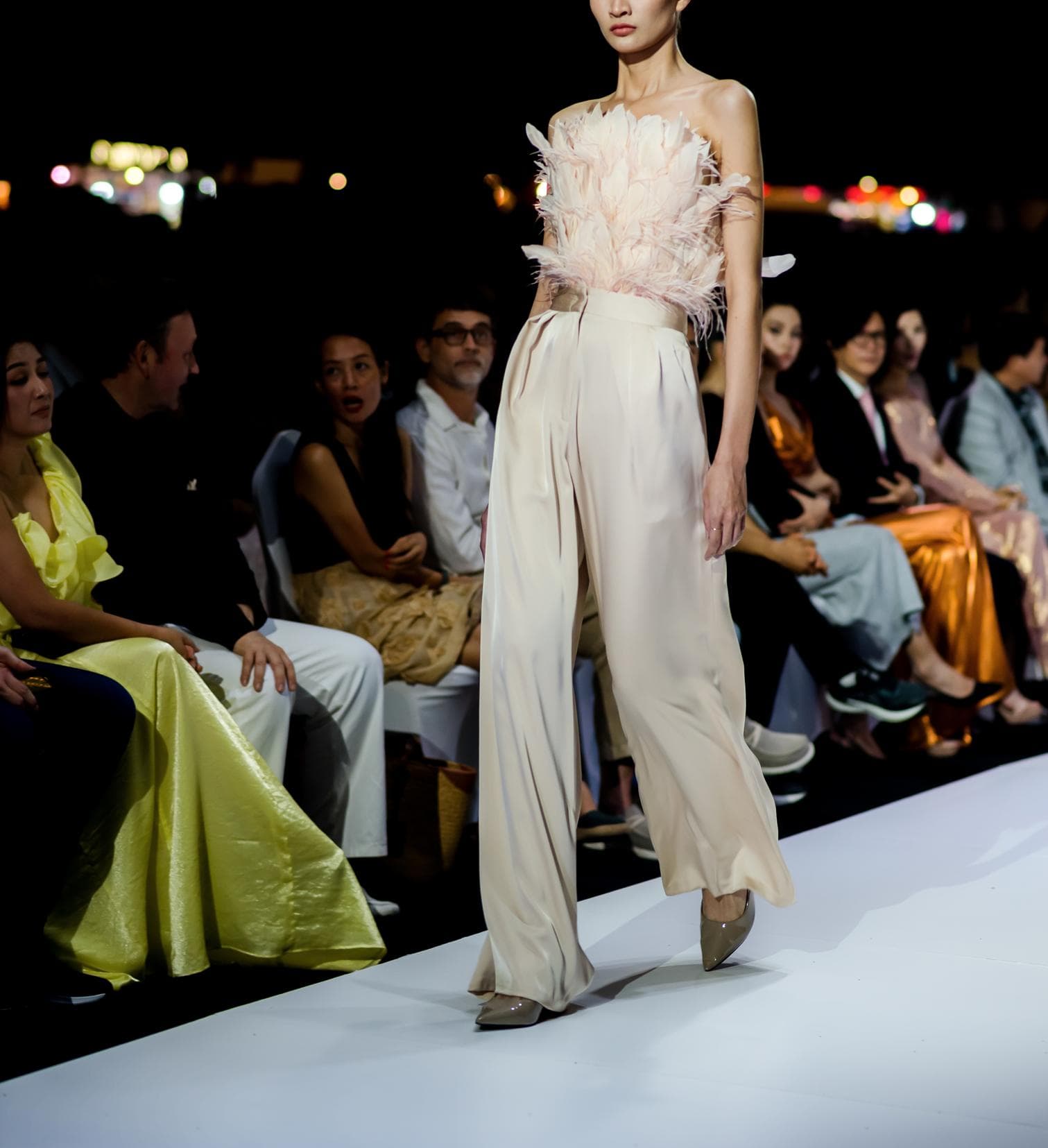 LIGHT GOLD PLEATED WIDE SILK TROUSERS