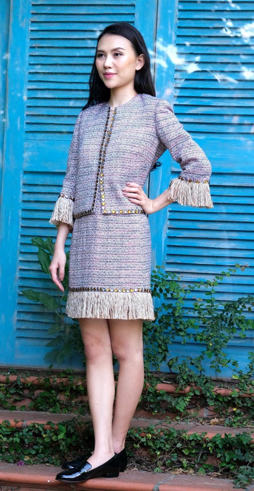 EMBELLISHED TWEED JACKET WITH FRINGES 