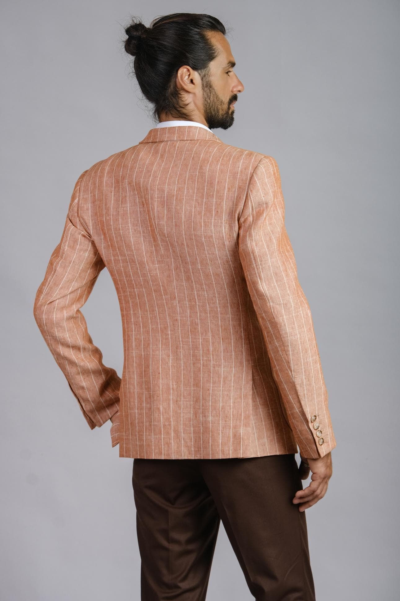 WHITE STRIPE ORANGE LINEN JACKET