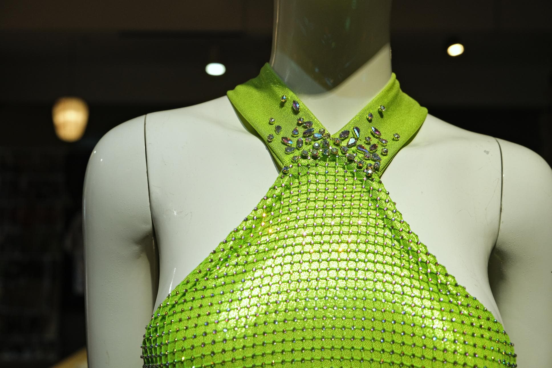GREEN METALLIC MESH LONG DRESS