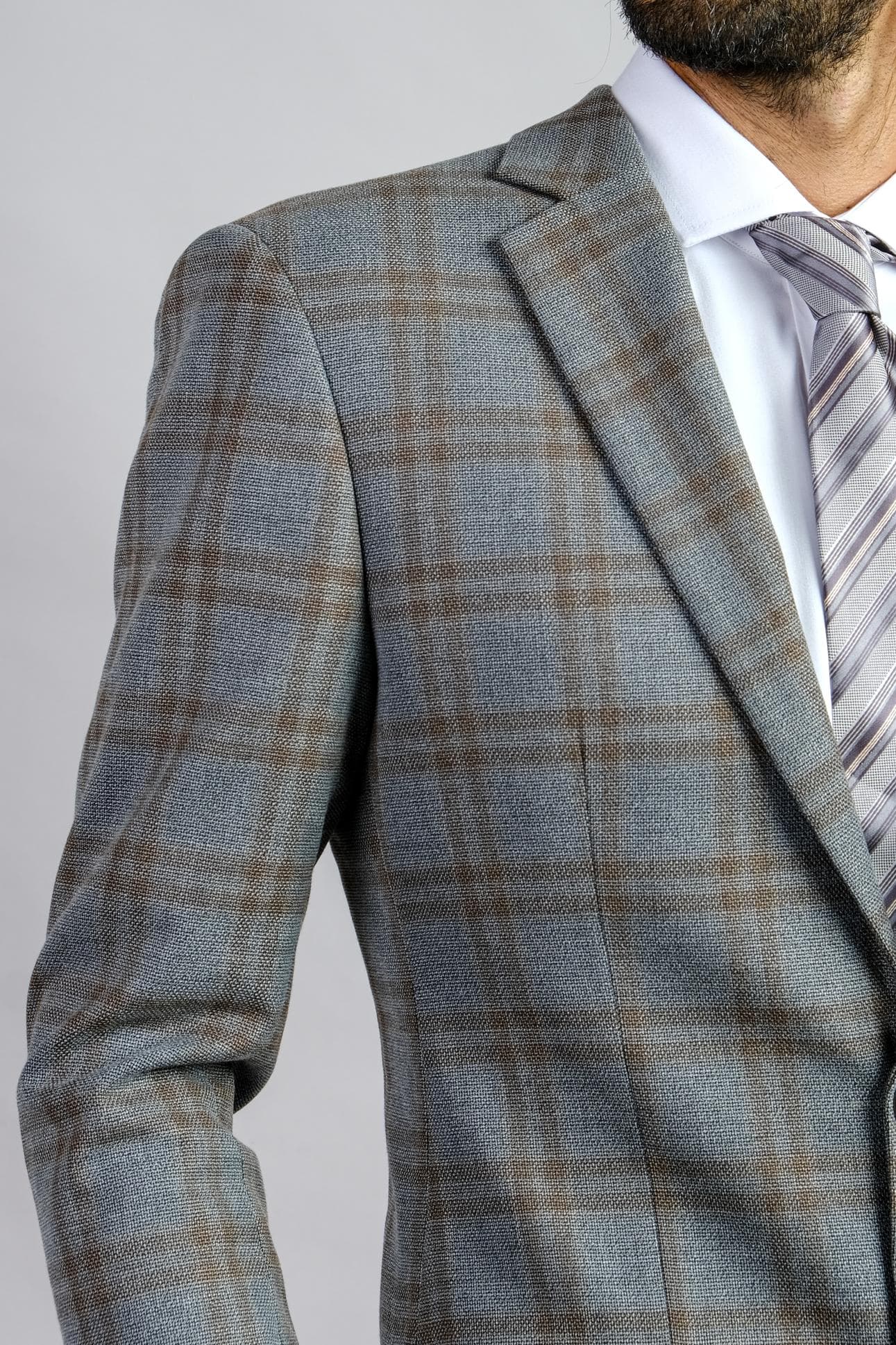 GREY CHECK ITALIAN WOOL 3-PIECE SUIT 