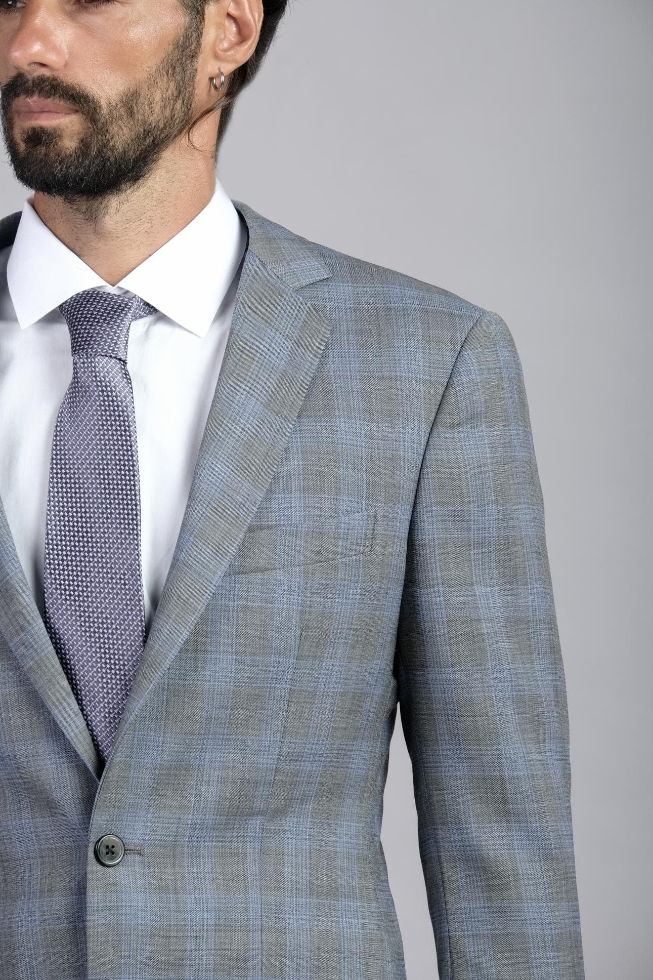 LUXURIOUS GREY & BLUE CHECK WOOL JACKET