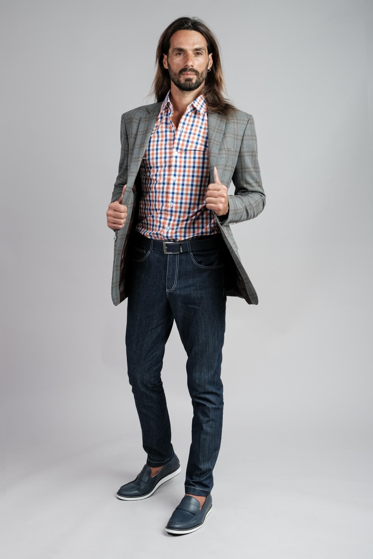 SLIM FIT GREY CHECK JACKET 