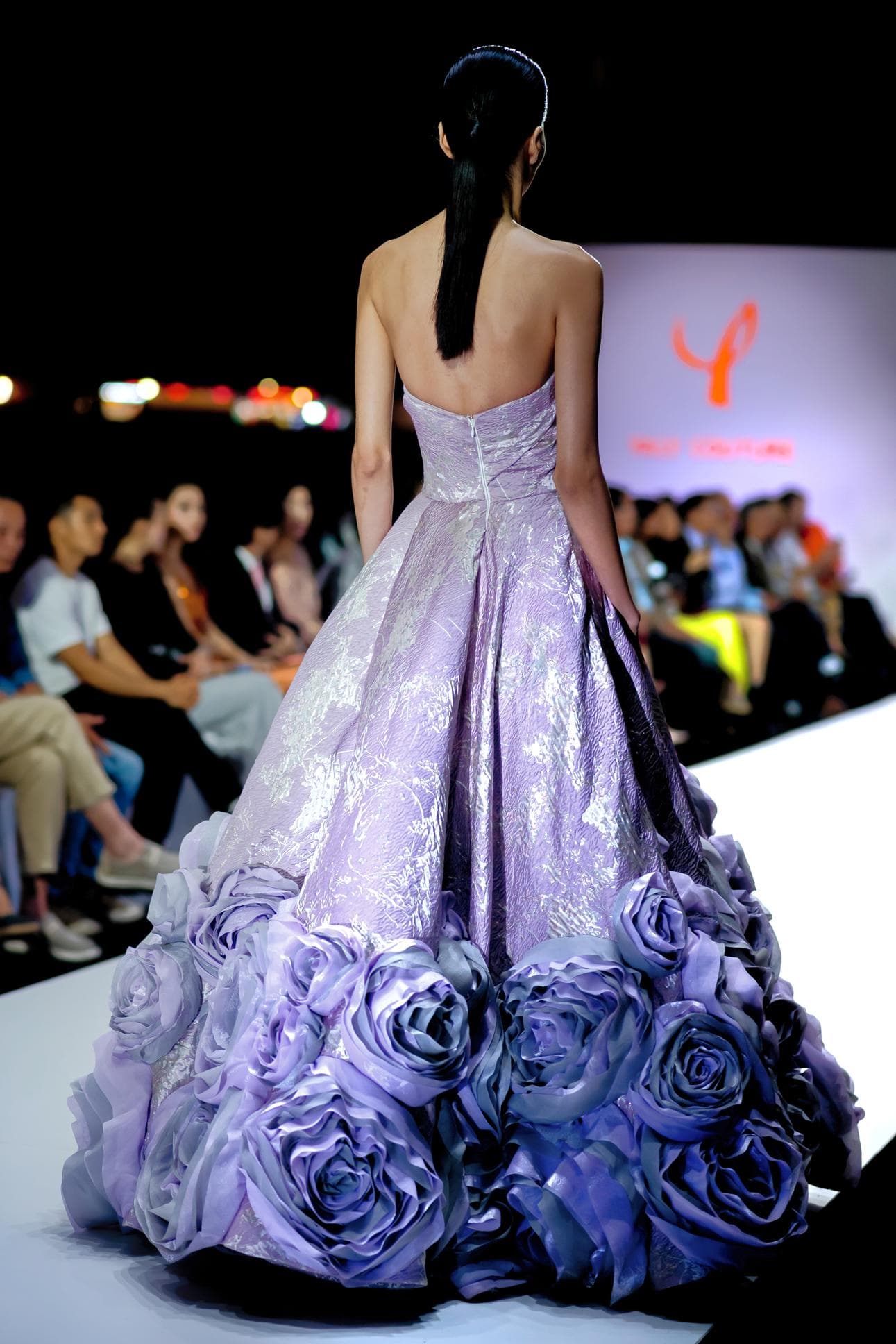 BUSTIER GOWN WITH FLORAL EMBELLISMENTS