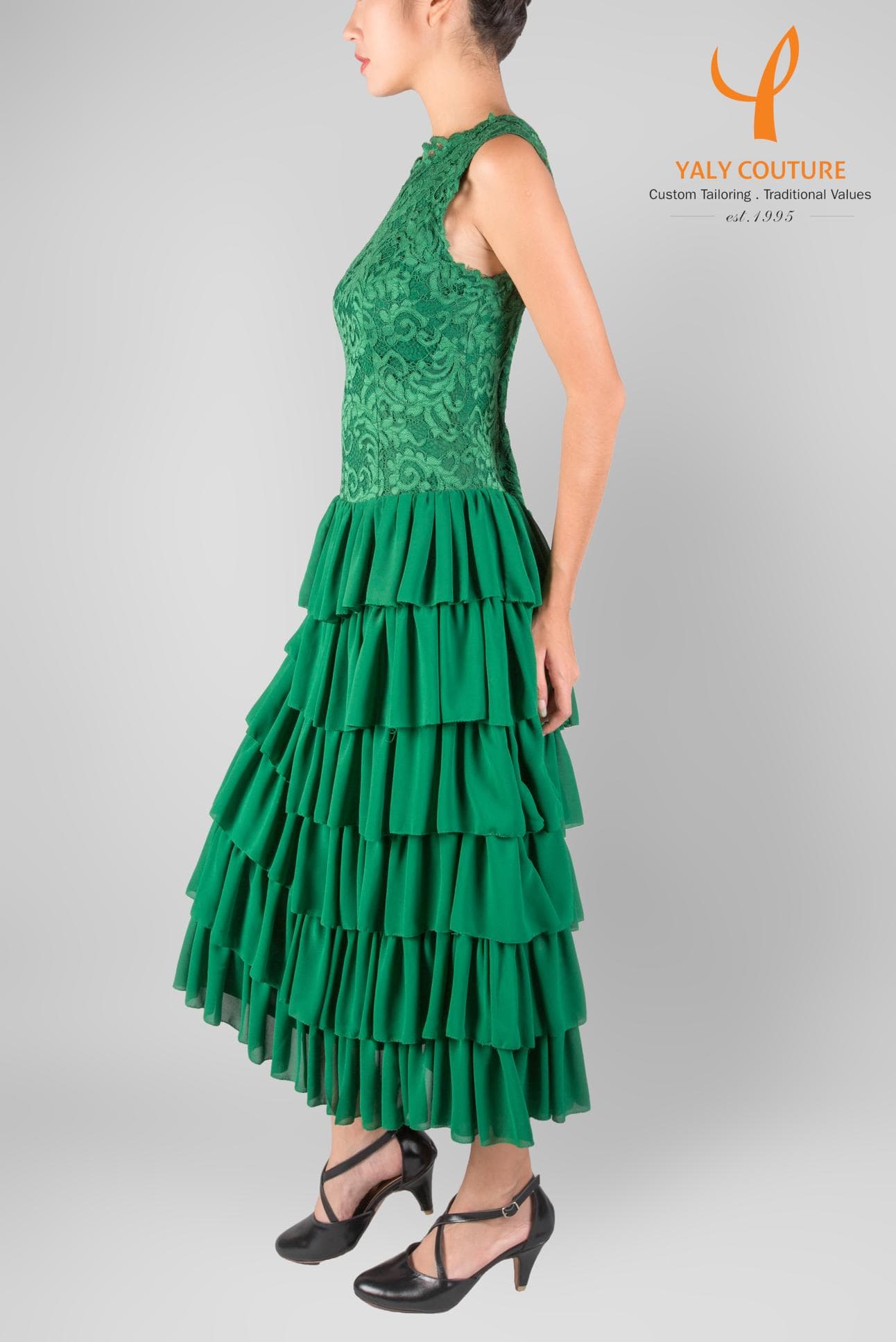 LAYERED GREEN LACE DRESS