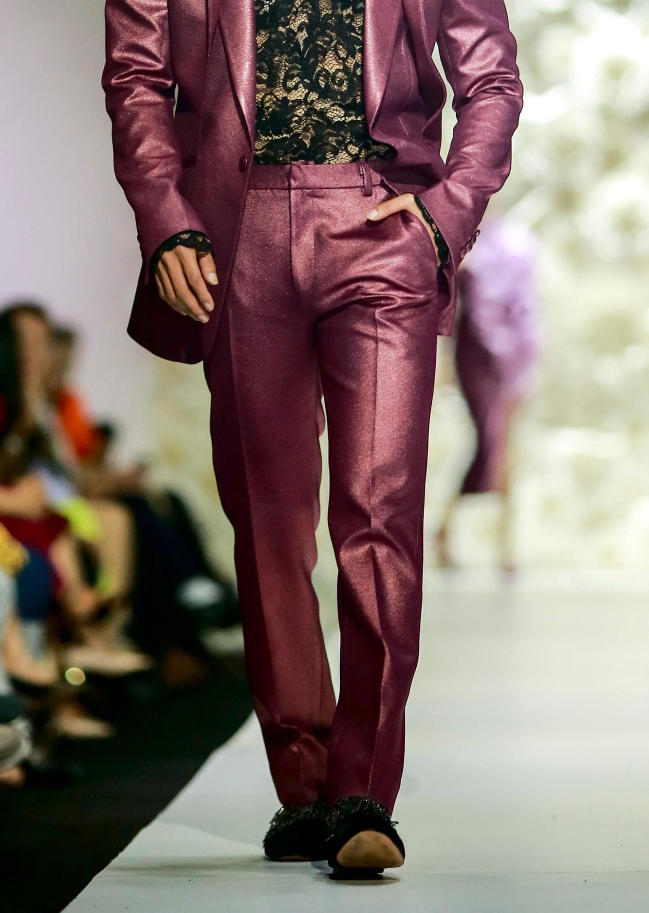 PURPLE FITTED METALLIC TROUSERS