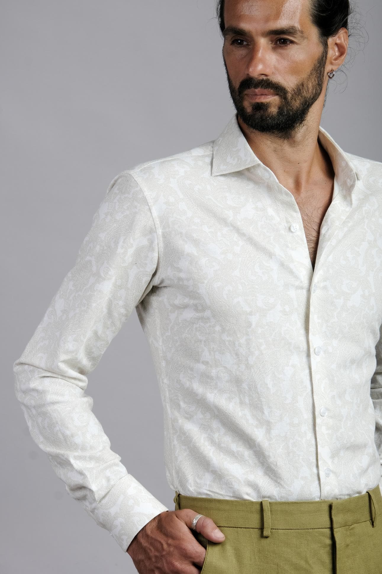 WHITE CREAM 100%  LINEN SHIRT