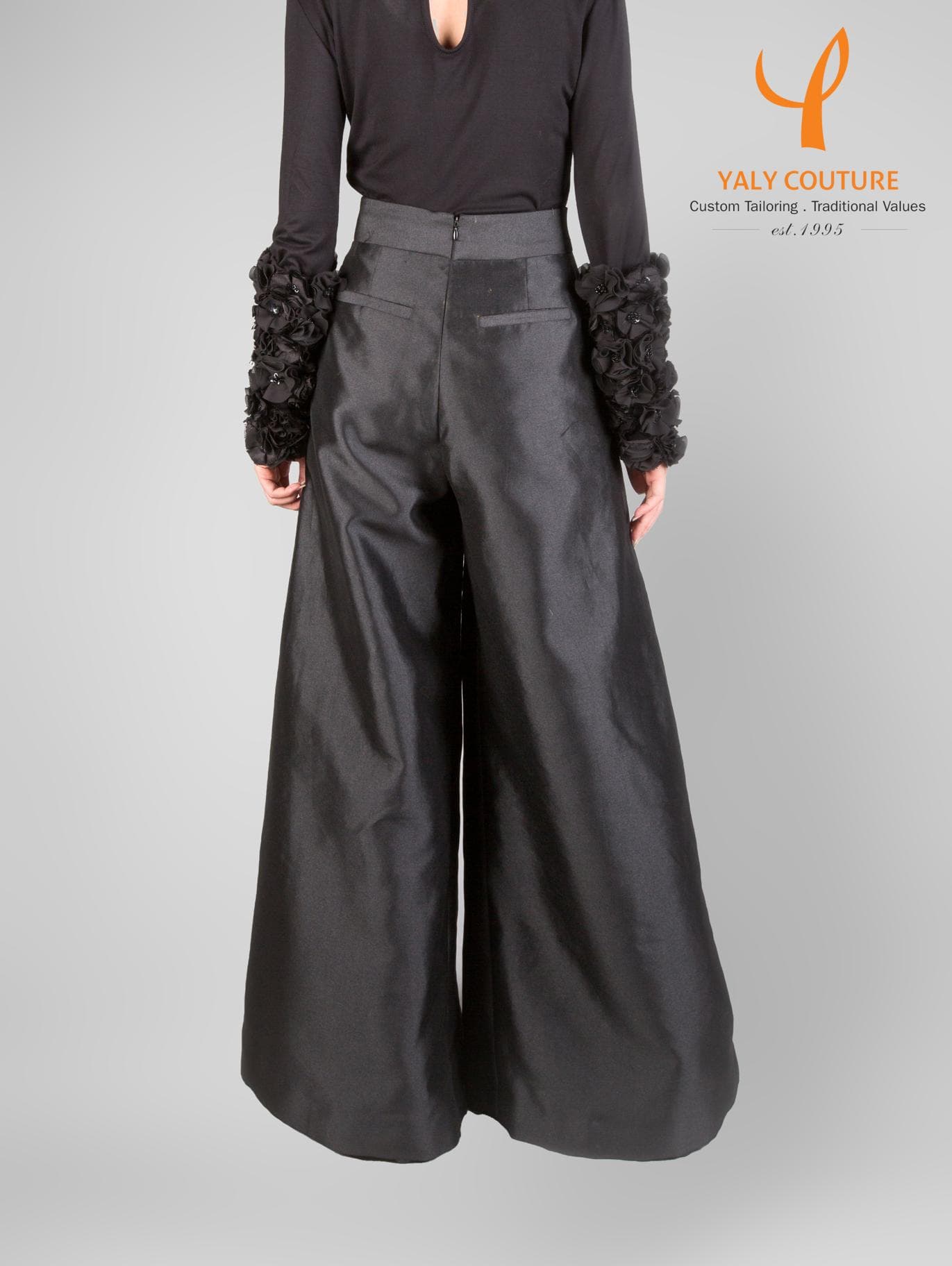 WIDE LEG PLEATED TAFETA PANTS