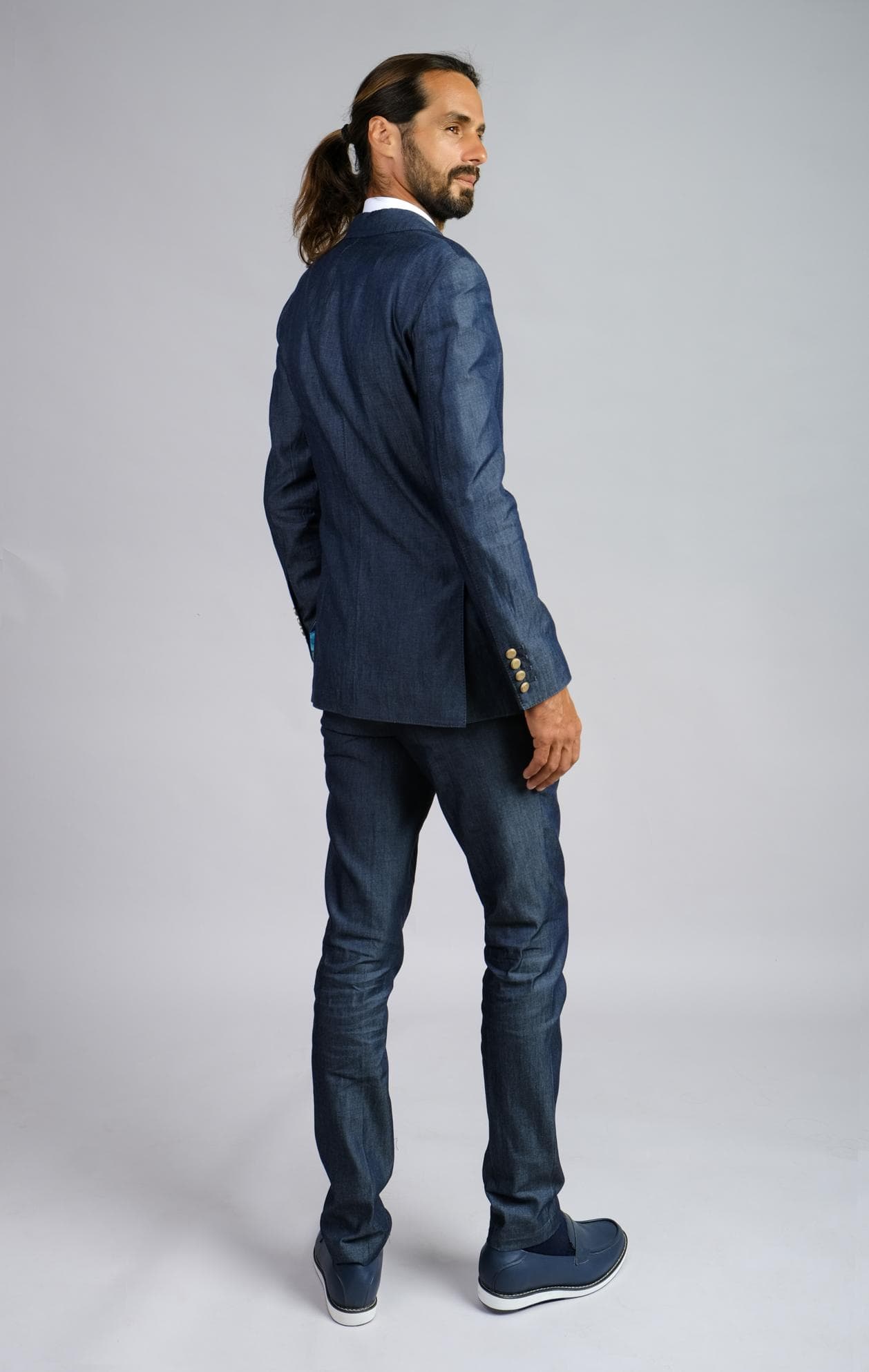 BLUE DENIM DOUBLE BREASTED 2-PIECE SUIT