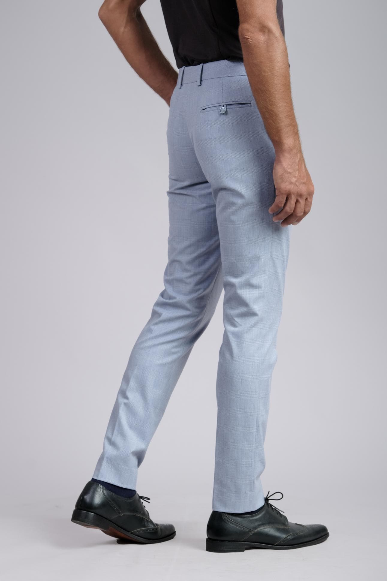 GREY CHECK ITALIAN WOOL SLIM-FIT TROUSERS