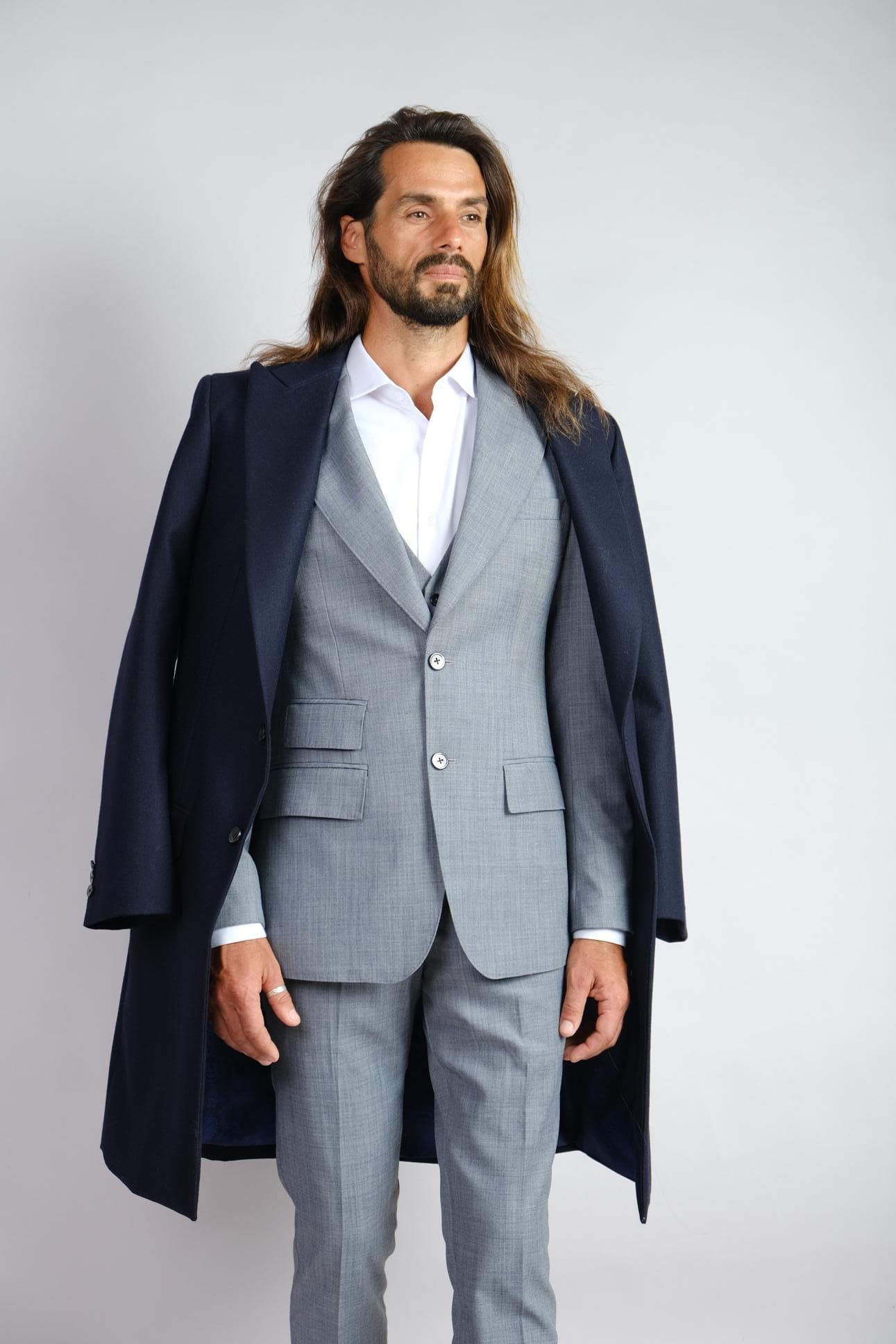 3-PIECE ITALIAN WOOL SUIT & TIMELESS NAVY OVERCOAT 