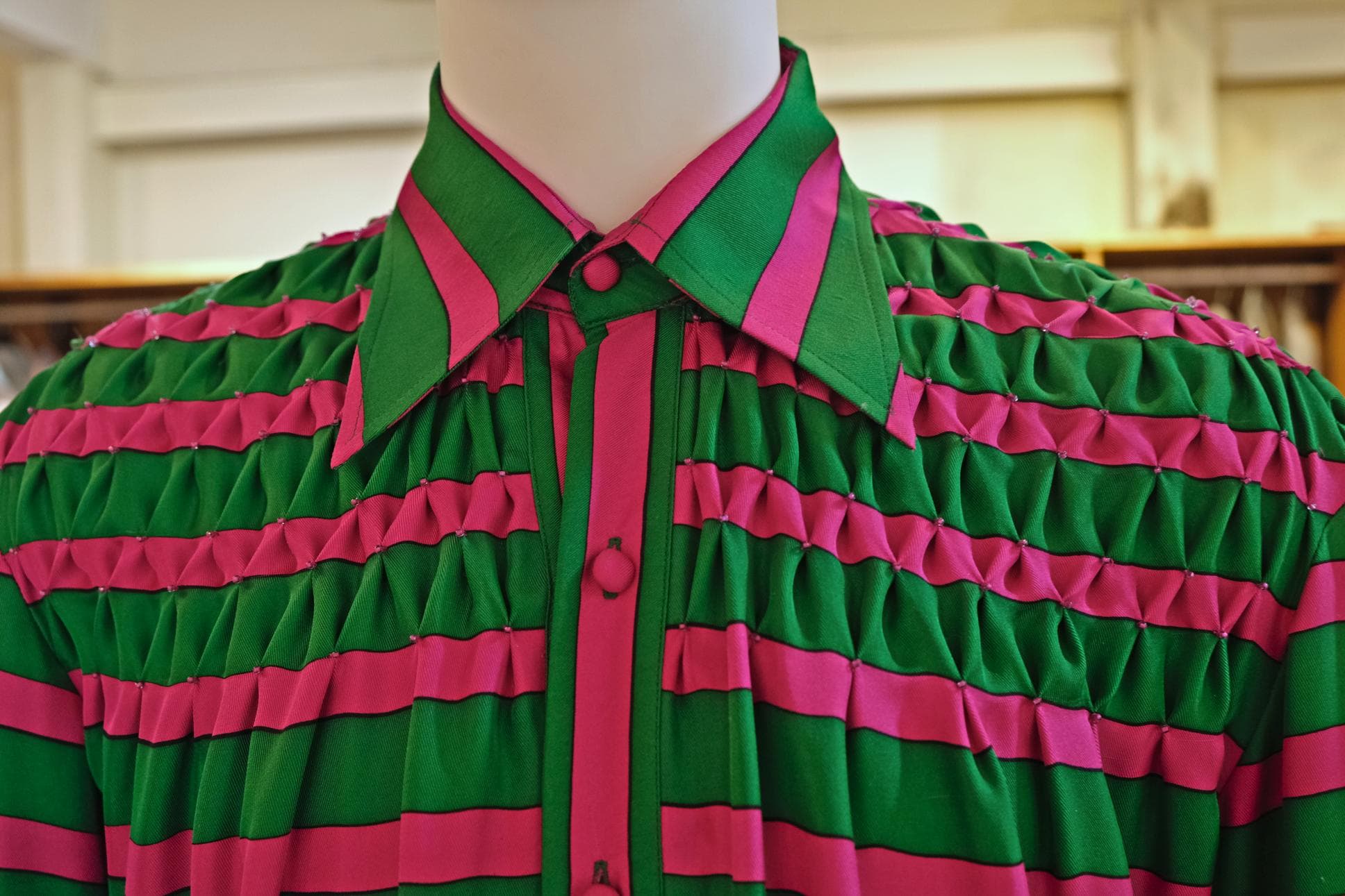 GREEN & FUSHIA SILK GRAPHIC SHIRT