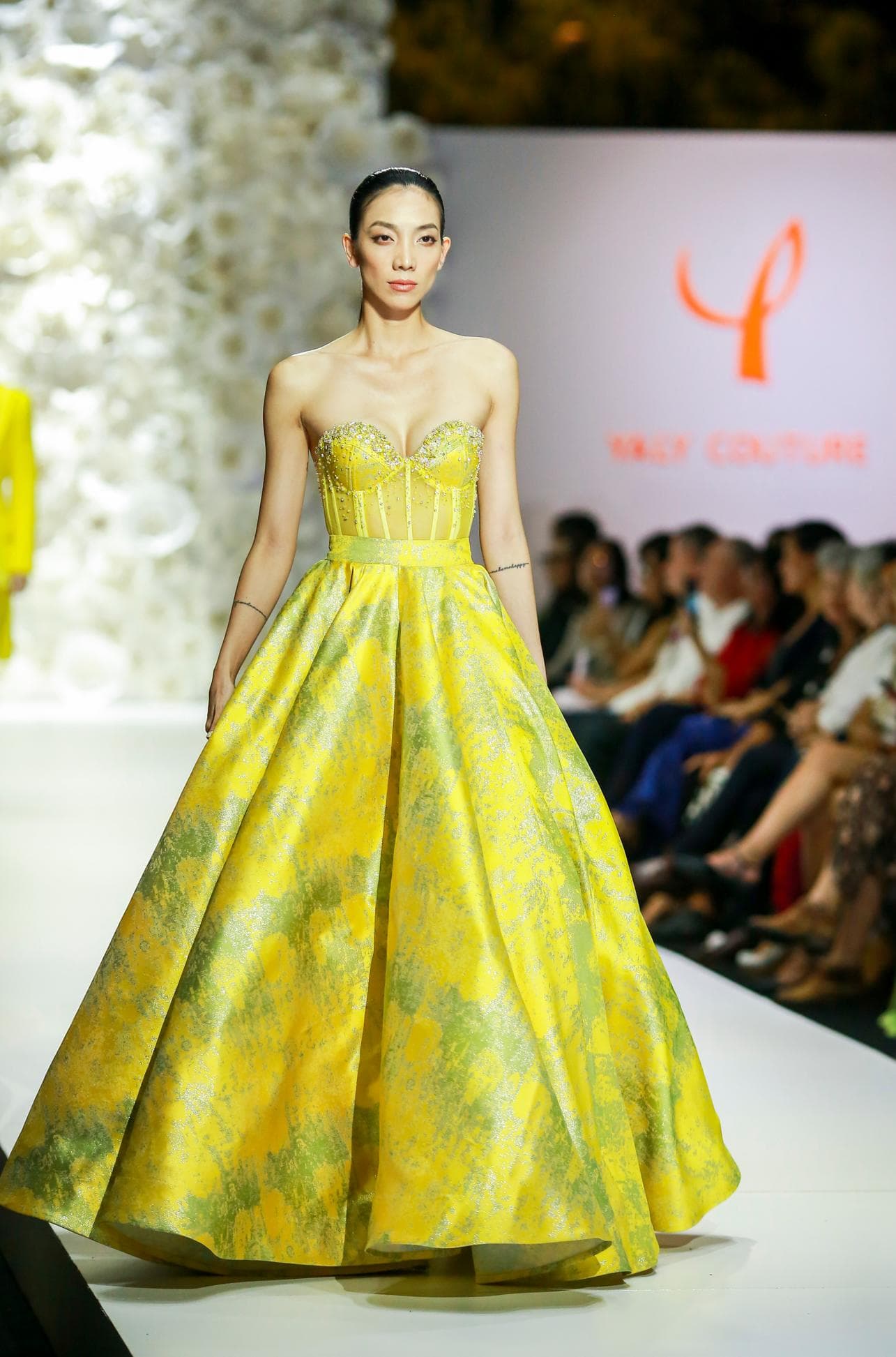 YELLOW & GREEN LONG BROCADE SKIRT 