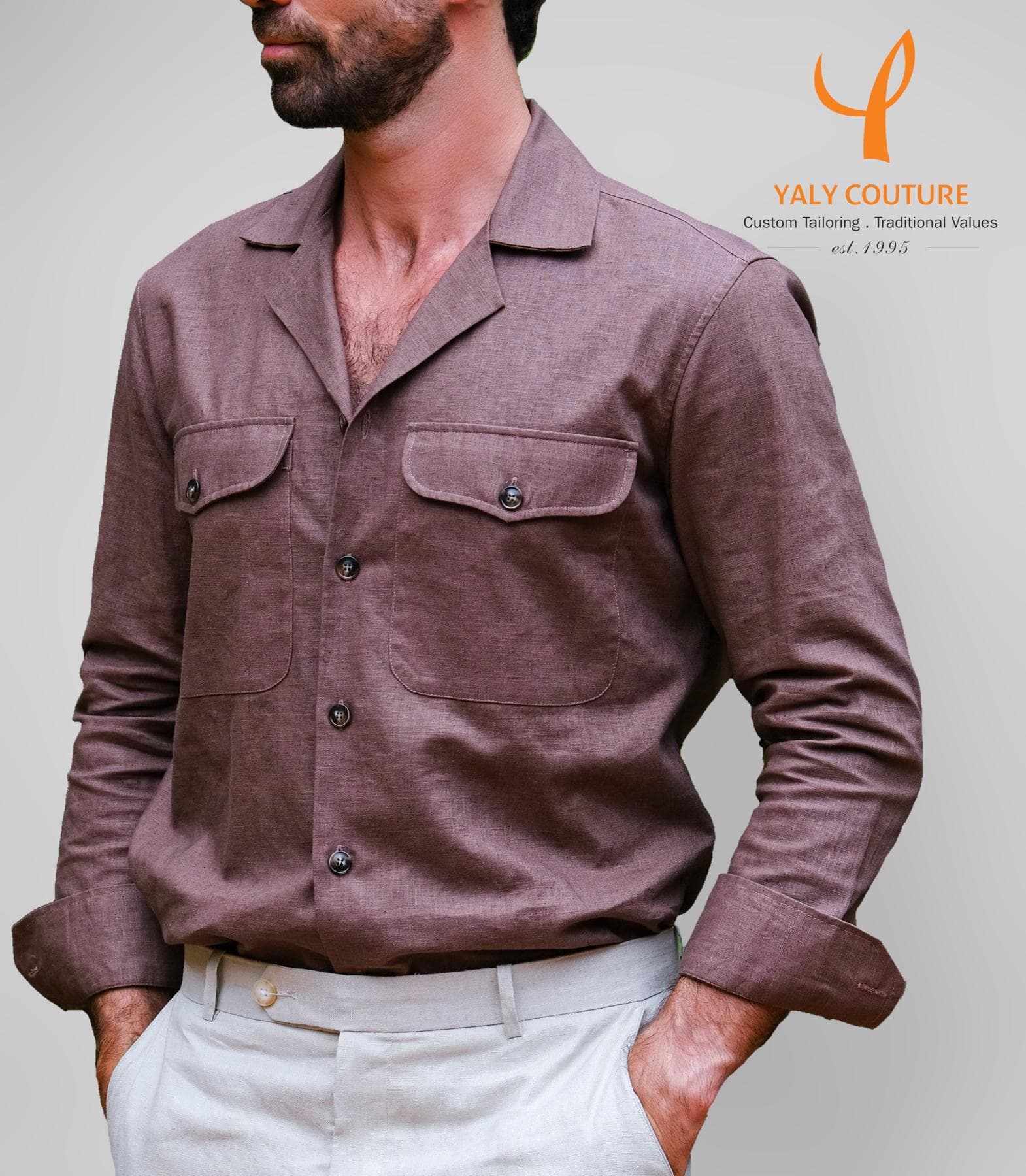 CASUAL BROWN LINEN SHIRT