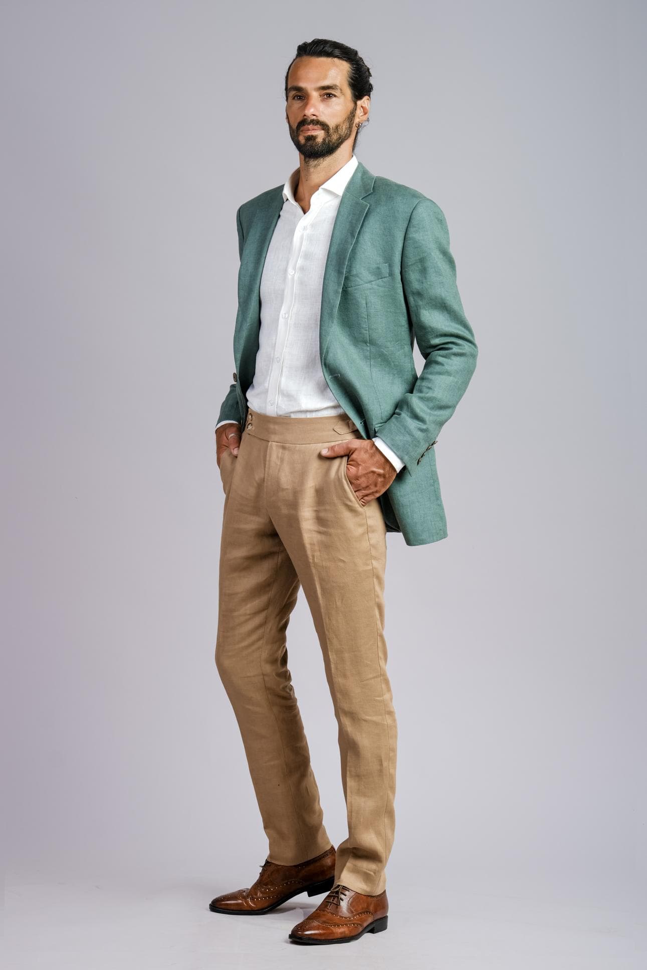 BỘ SUIT LINEN JACKET XANH VÀ QUẦN BE