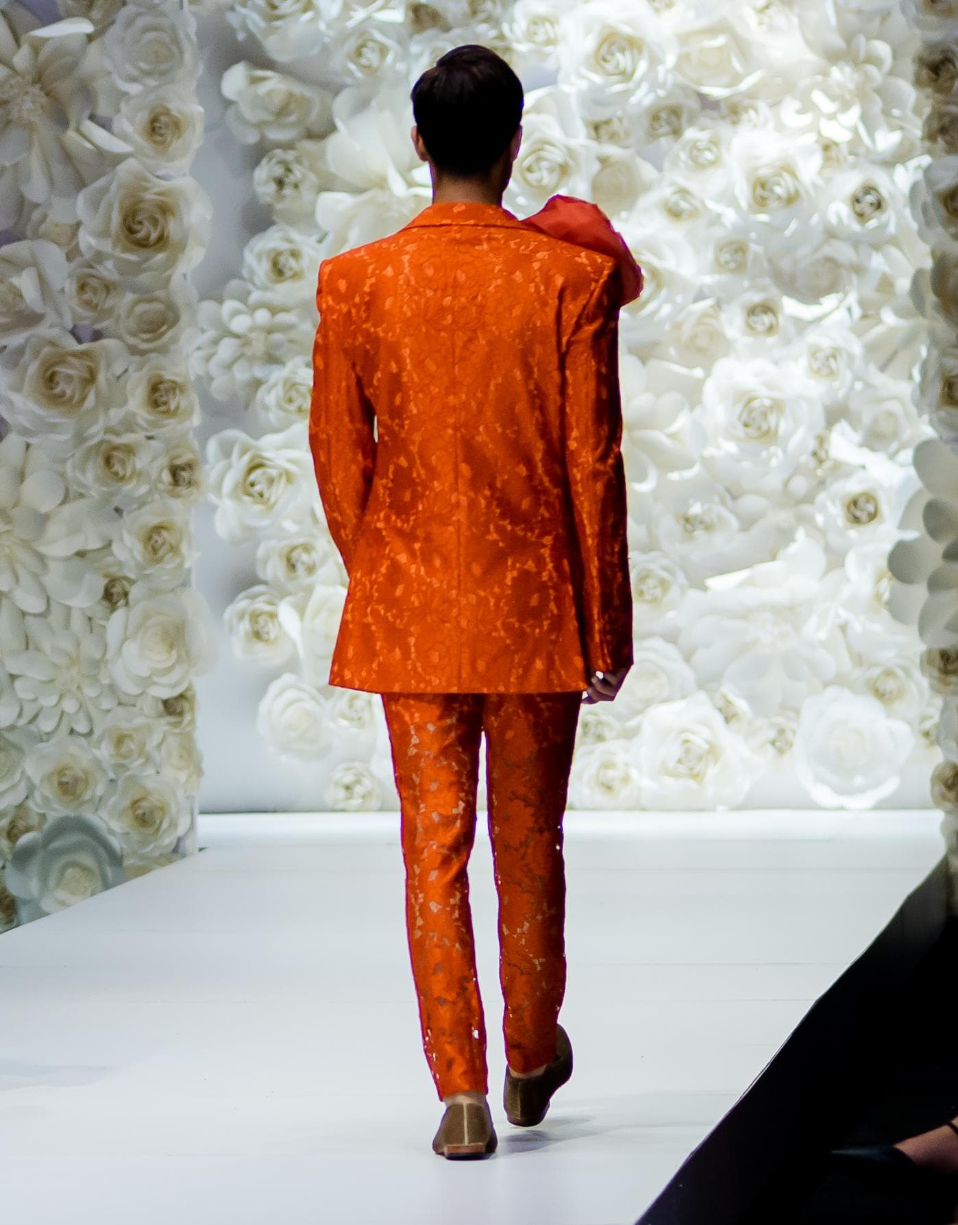 ORANGE LACE OVER WOOL TROUSERS