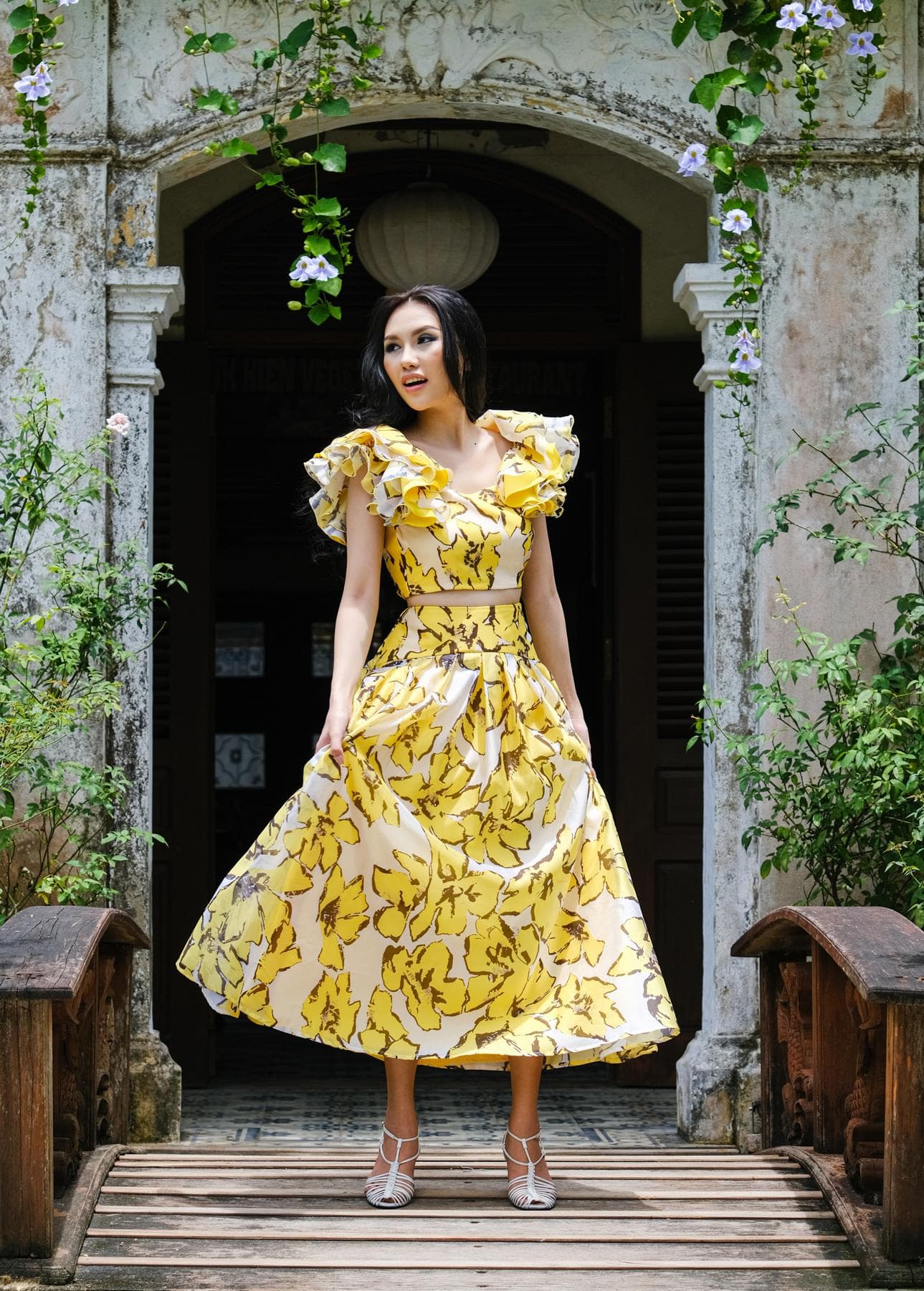 HIGHT WAIST YELLOW FLORAL SKIRT 