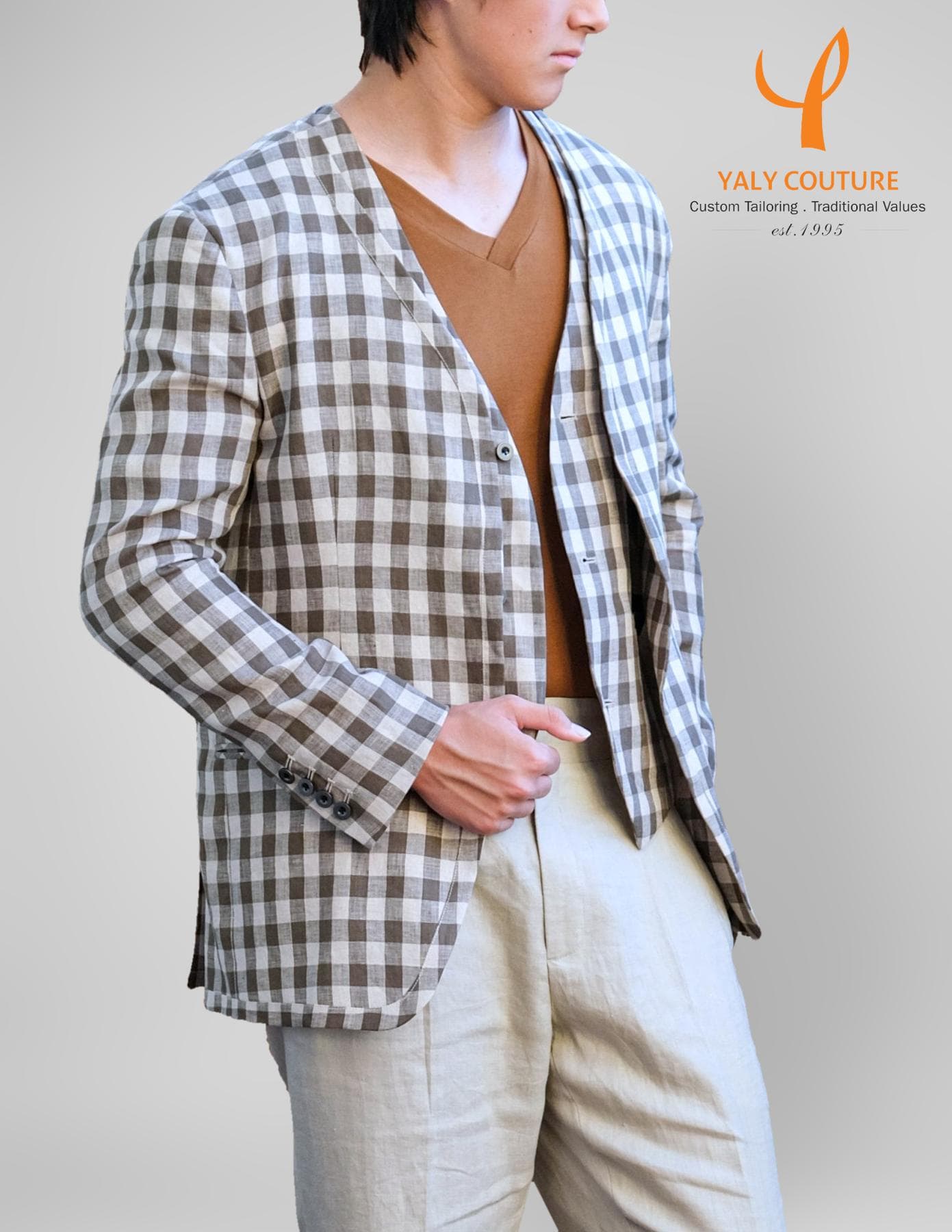 ÁO JACKET LINEN KẺ CARO