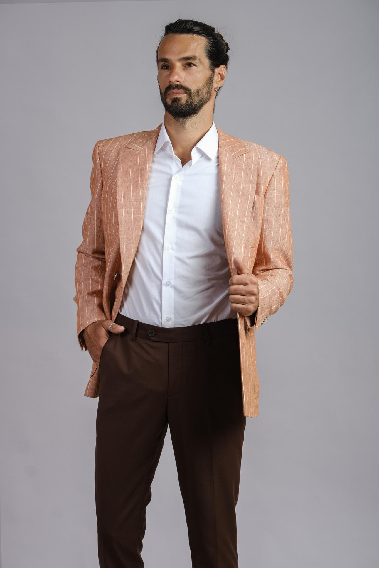 WHITE STRIPE ORANGE LINEN JACKET