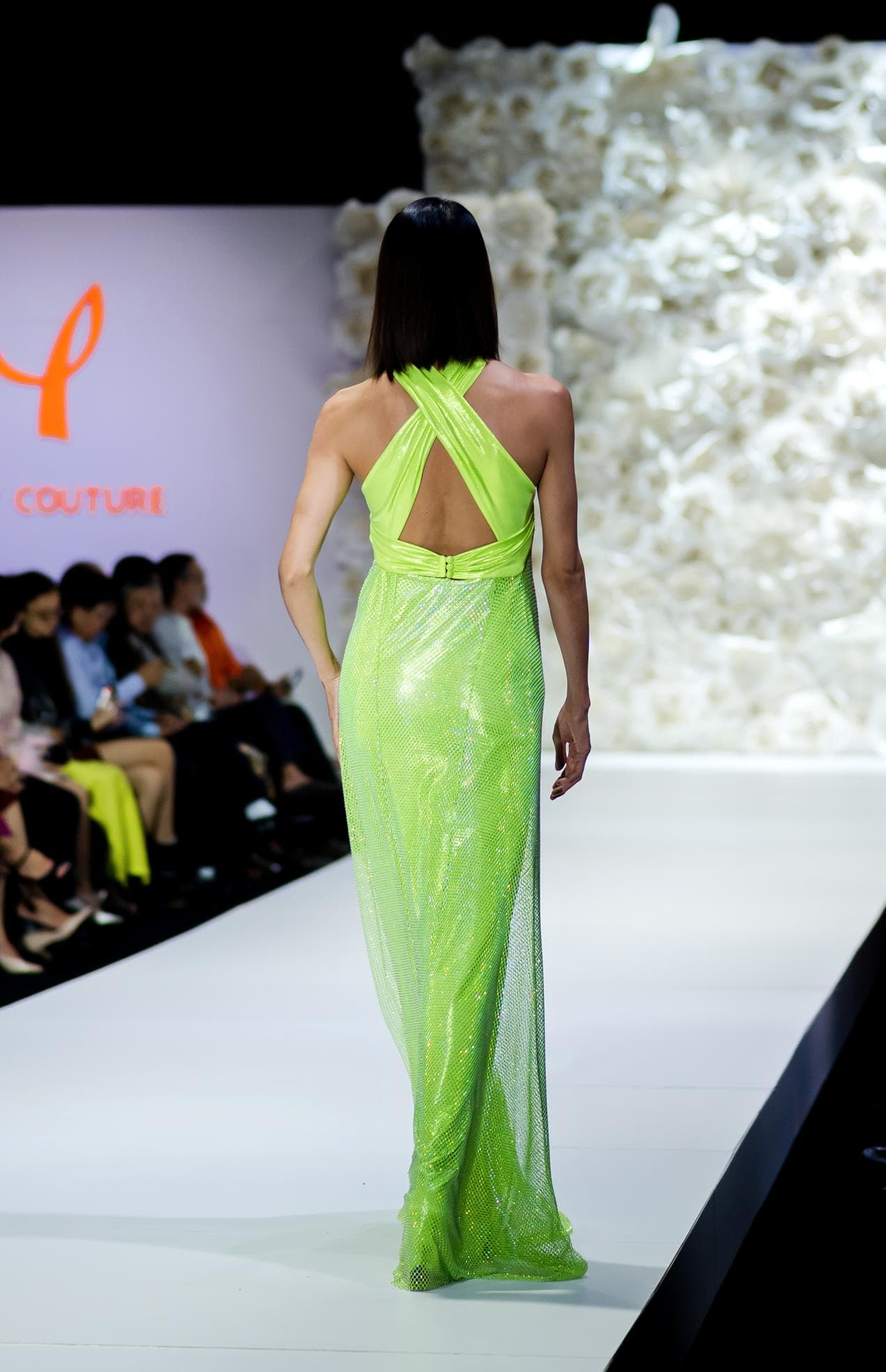 GREEN METALLIC MESH LONG DRESS