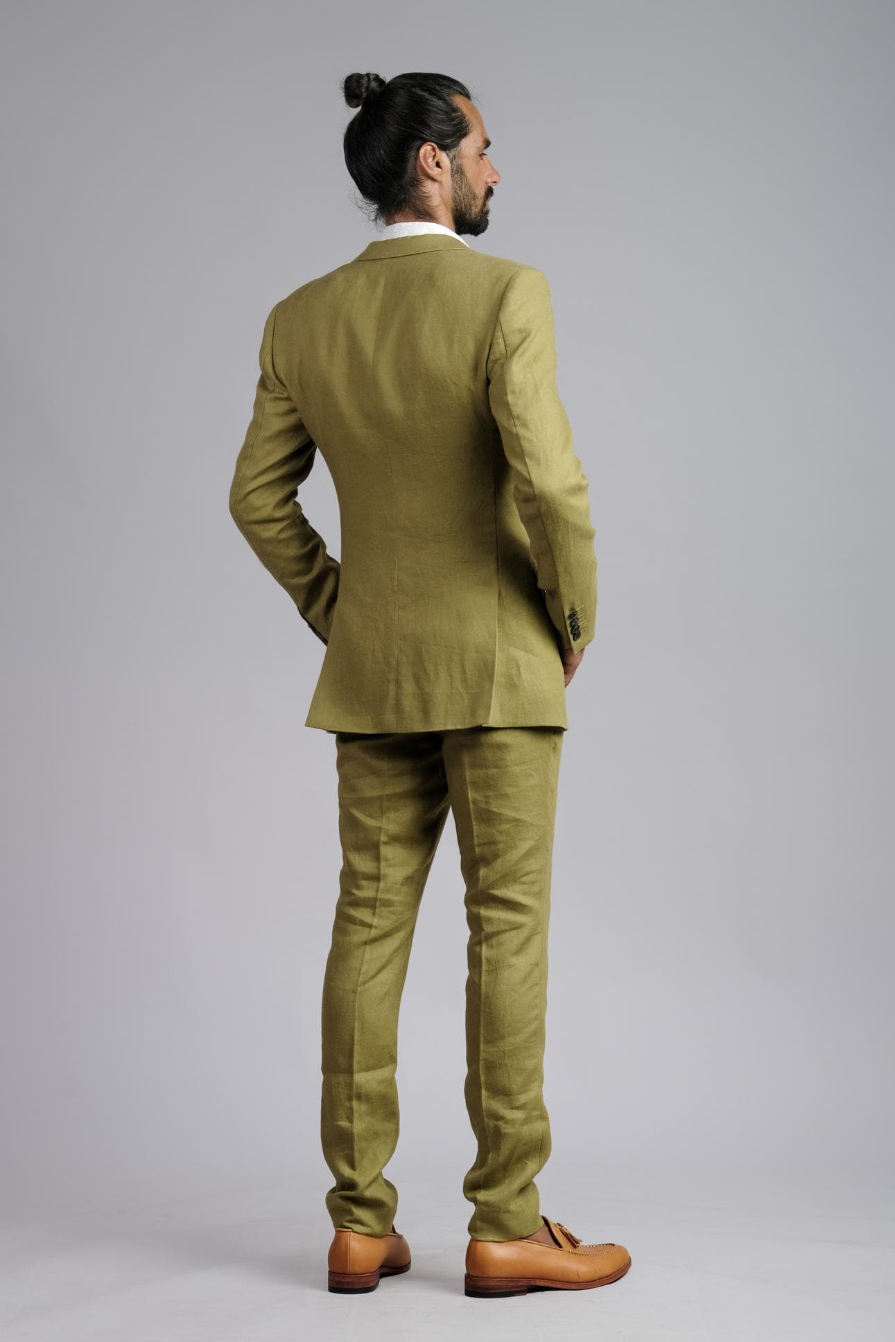 OLIVE ESSENCE SLIM-FIT LINEN 2-PIECE SUIT