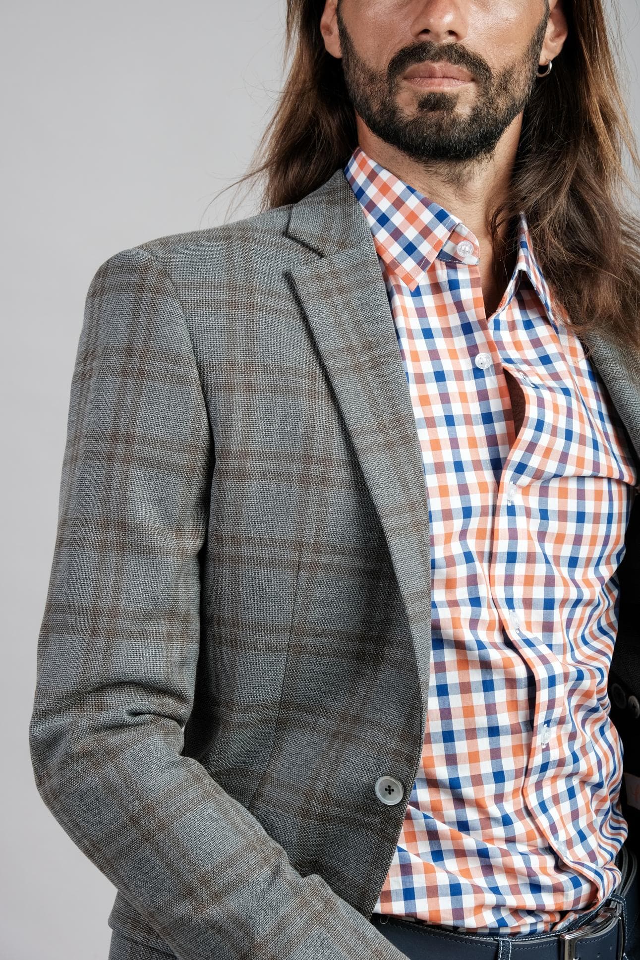 SLIM FIT GREY CHECK JACKET 