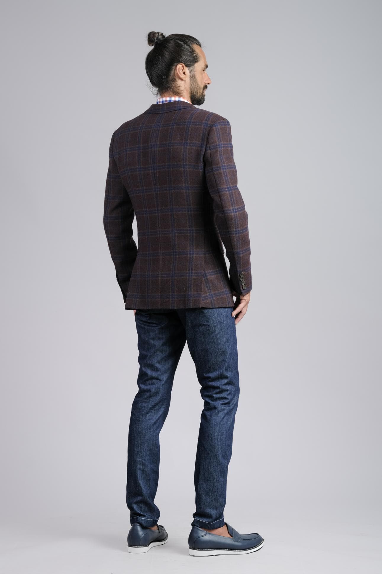 CHECK WOOL JACKET & DARK DENIM 2-PIECE SUIT