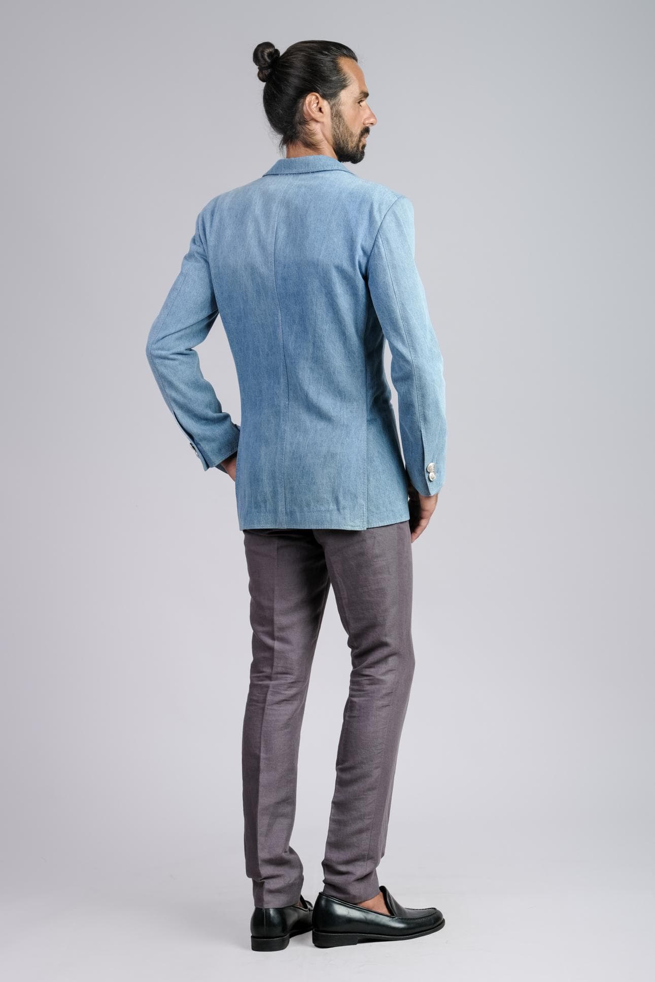 TIE-DIE BLUE DENIM JACKET & LINEN PANTS 2-PIECE SUIT