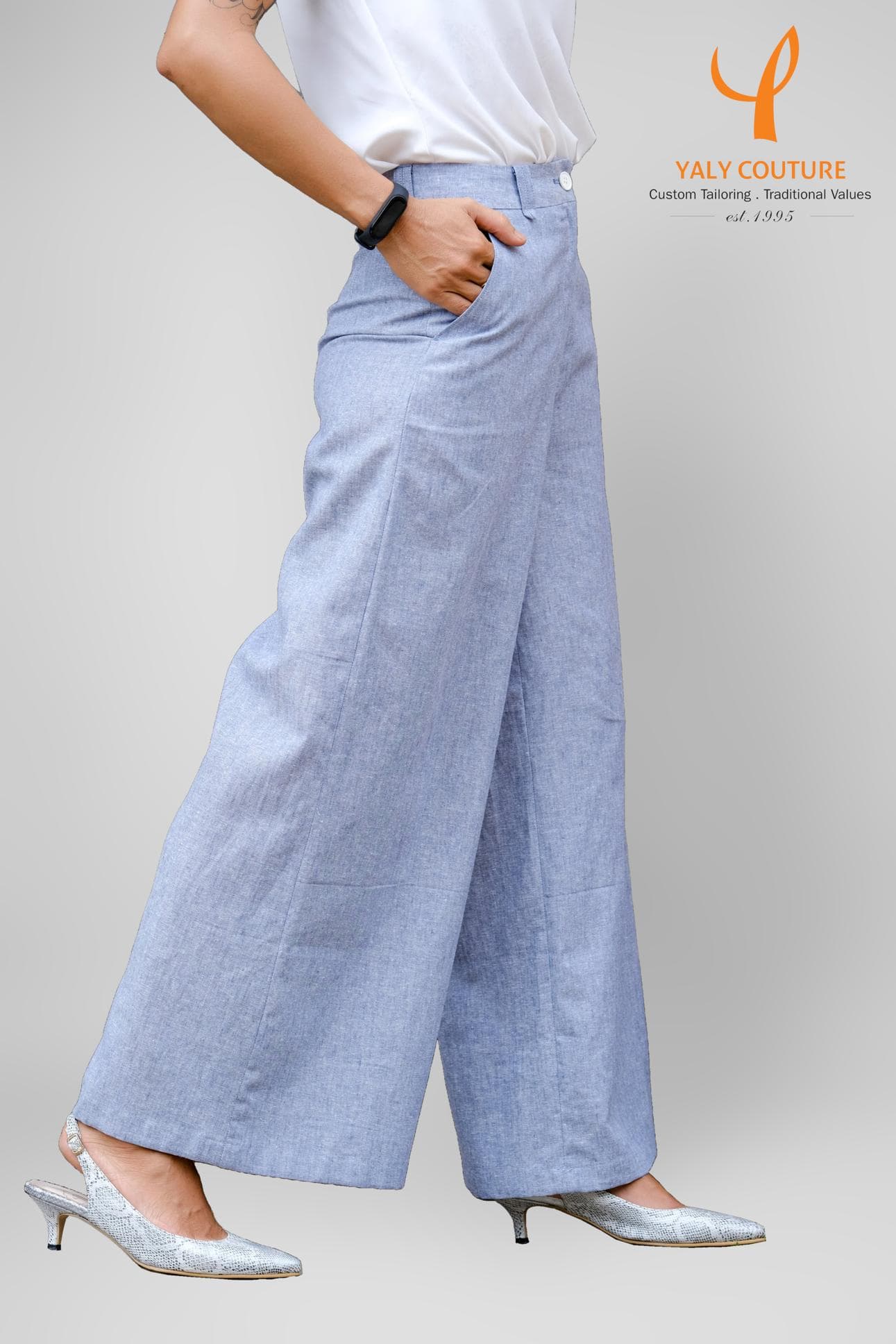 CLASSIC BLUE LINEN WIDE TROUSERS