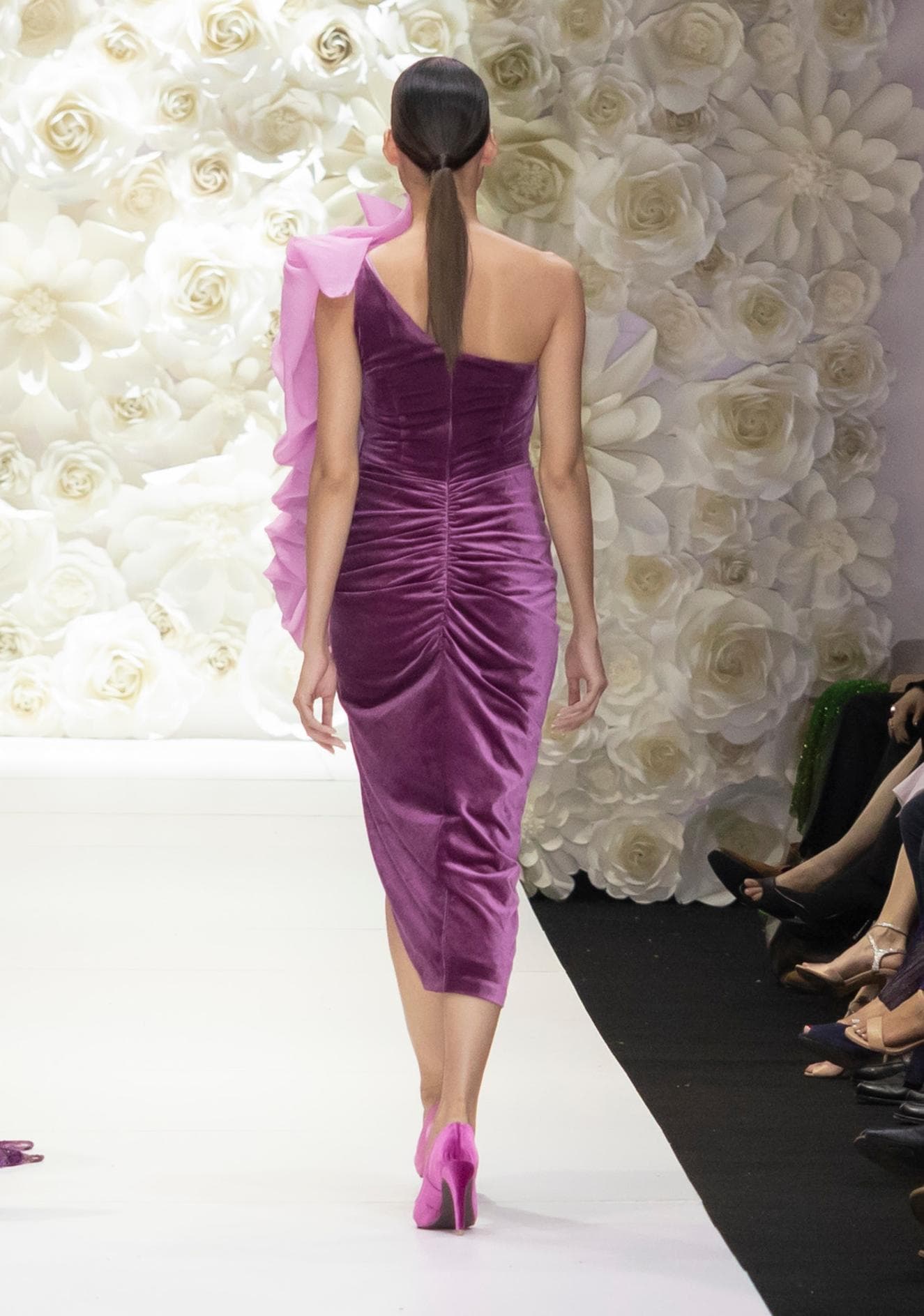 VELVET MIDI DRESS WITH VOILE EMBELLISHMENTS