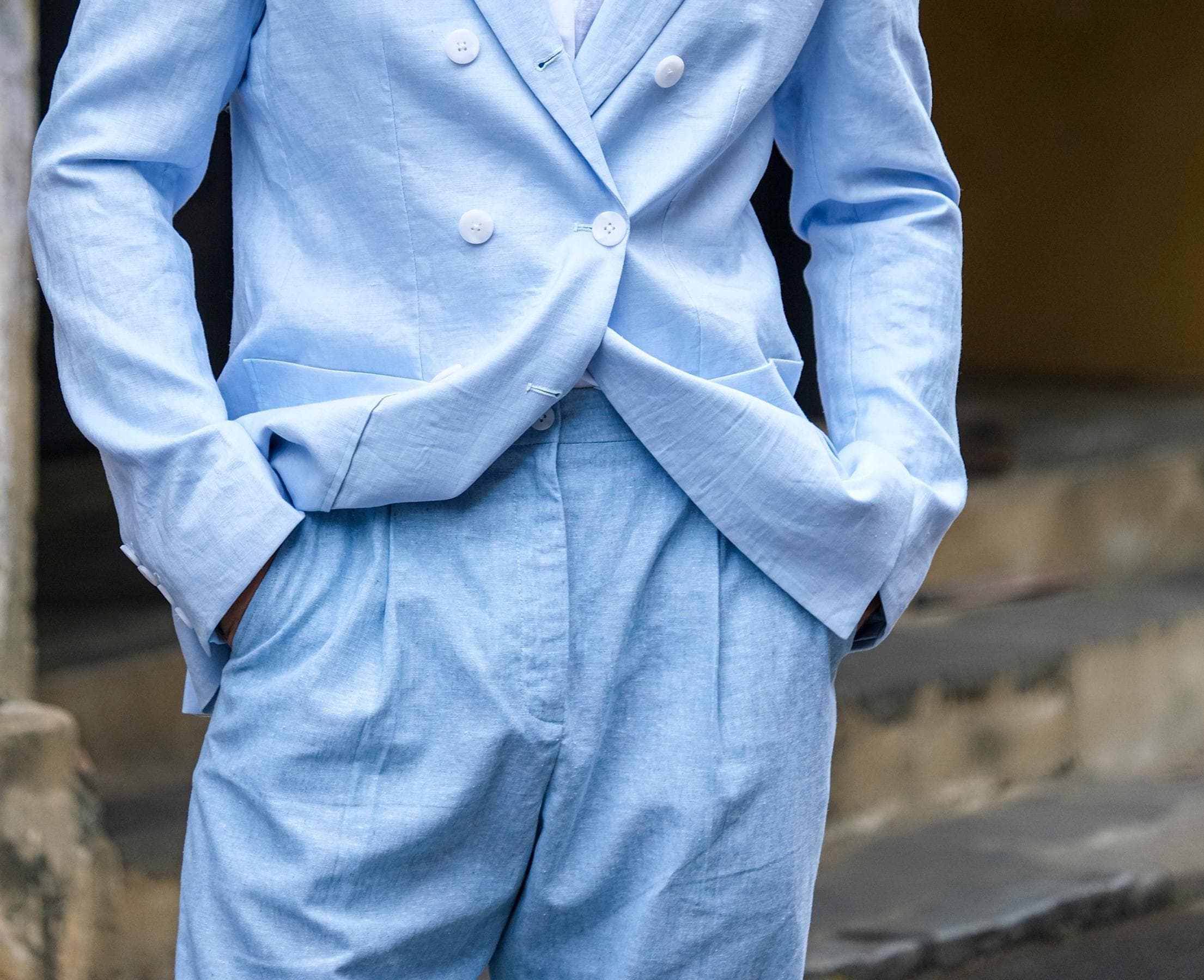 LOOSE FIT LIGHT BLUE LINEN TROUSERS