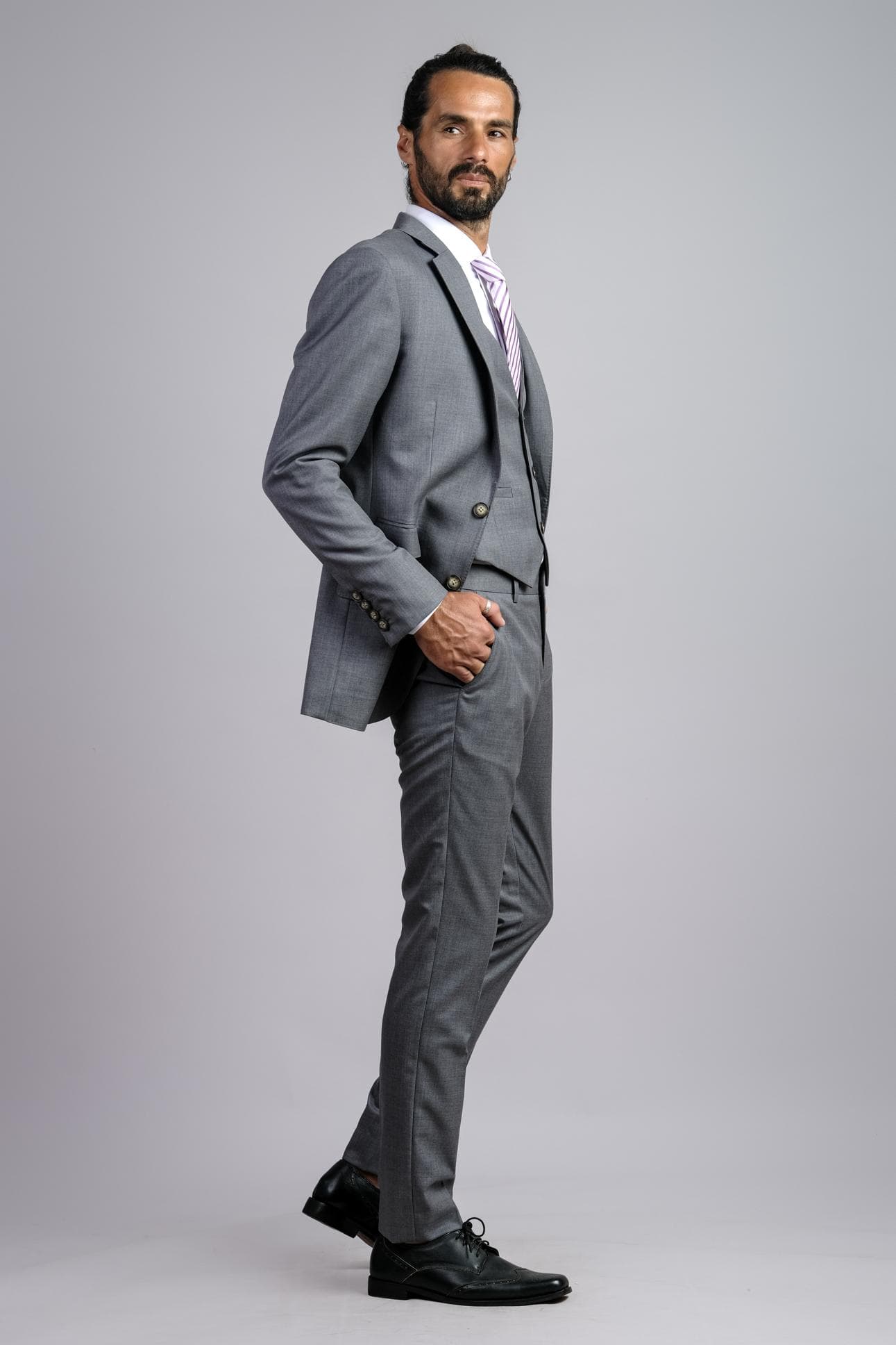 LUXURIOUS DARK GREY ITALIAN WOOL TROUSERS