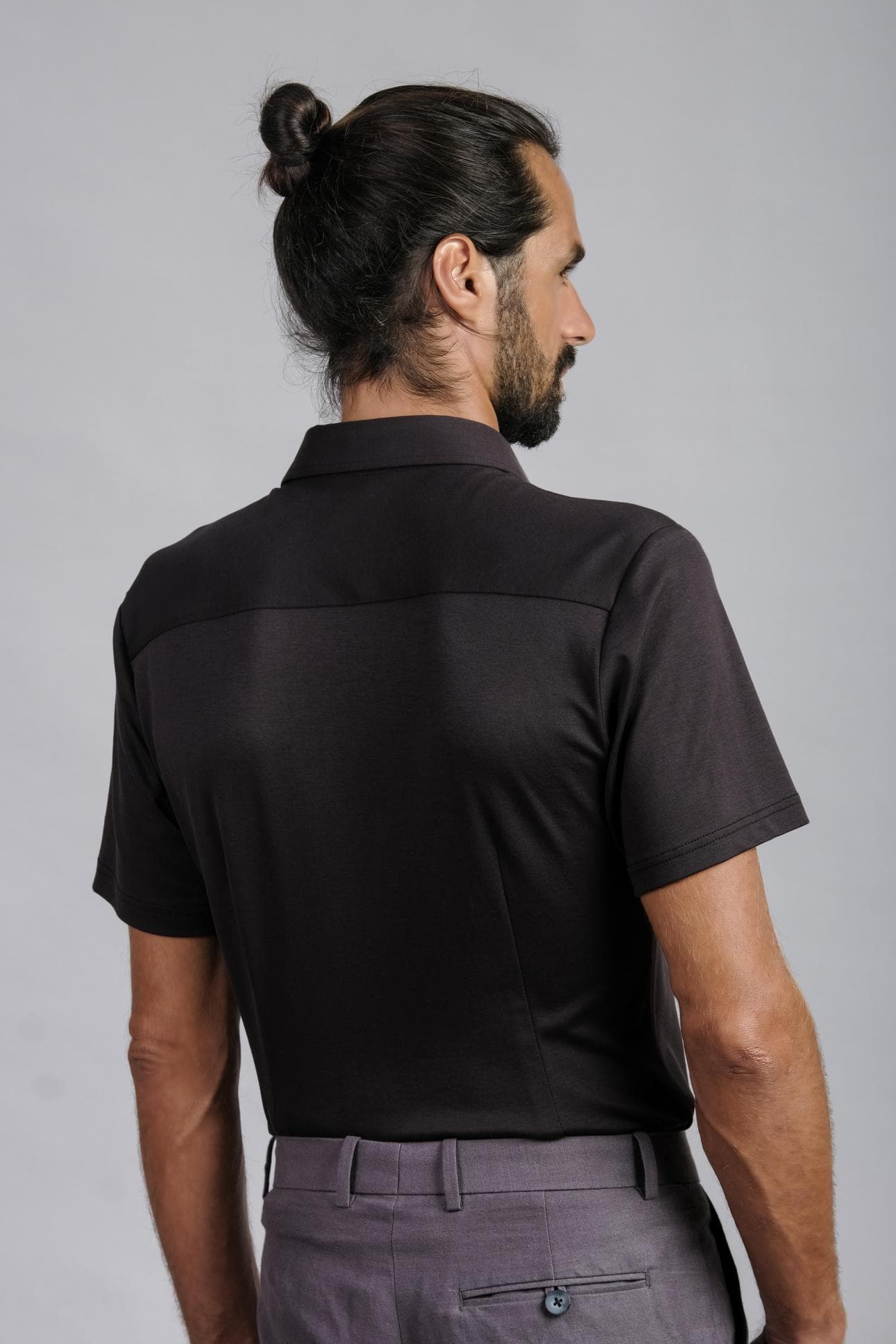 SHORT SLEEVES BLACK COTTON SHIRT