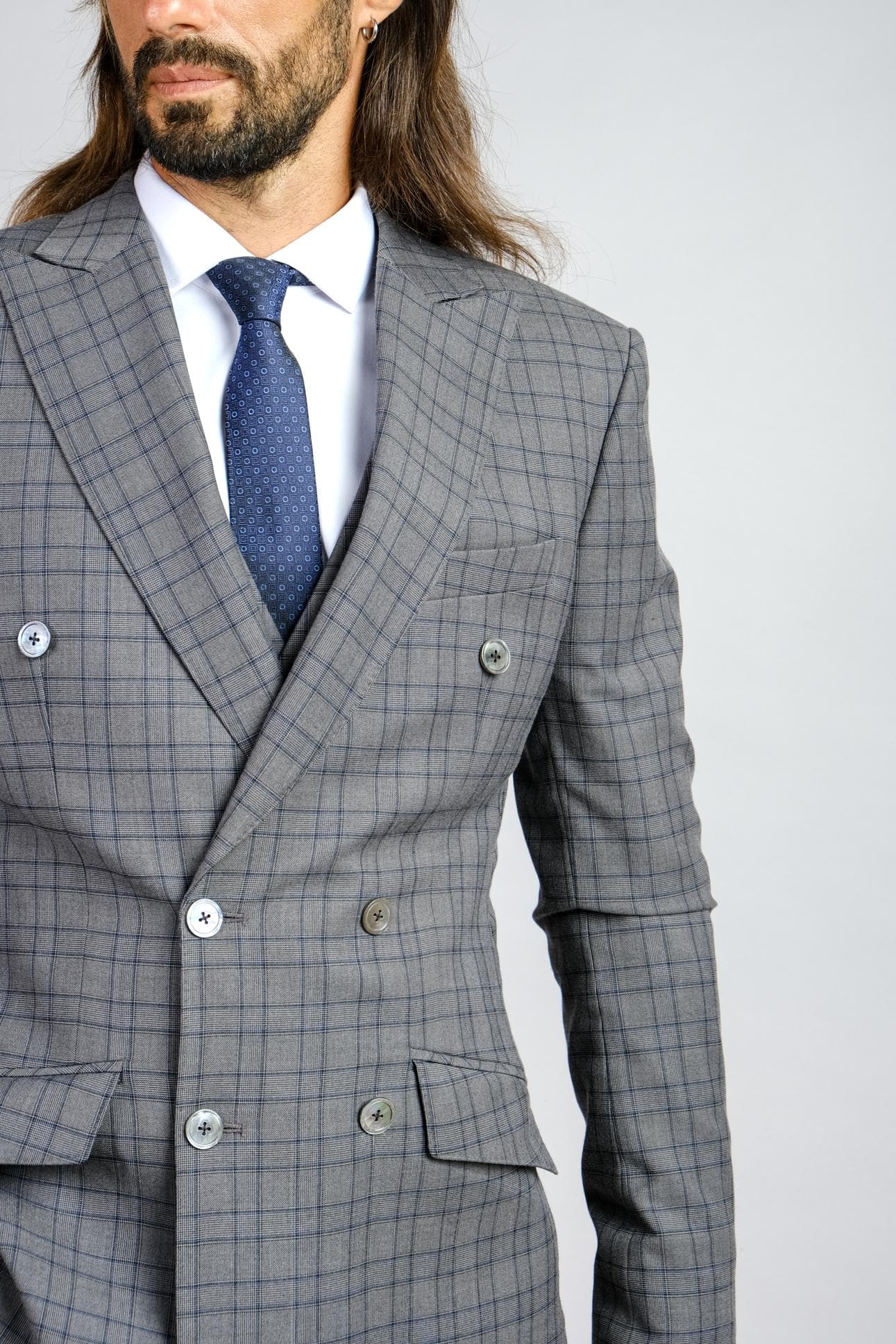 GREY CHECK DOUBLE-BREASTED JACKET