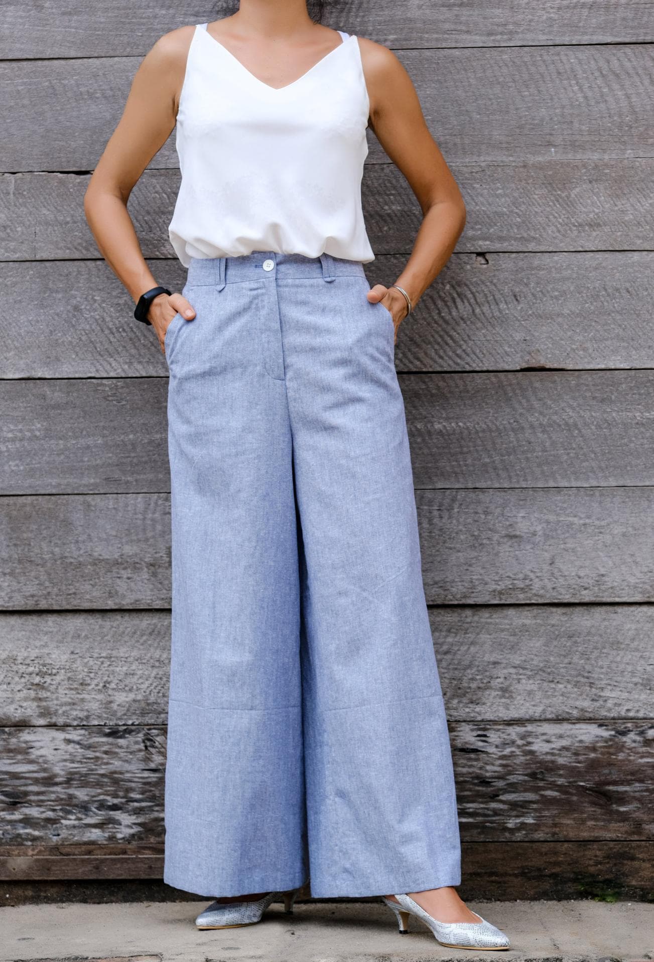 CLASSIC BLUE LINEN WIDE TROUSERS